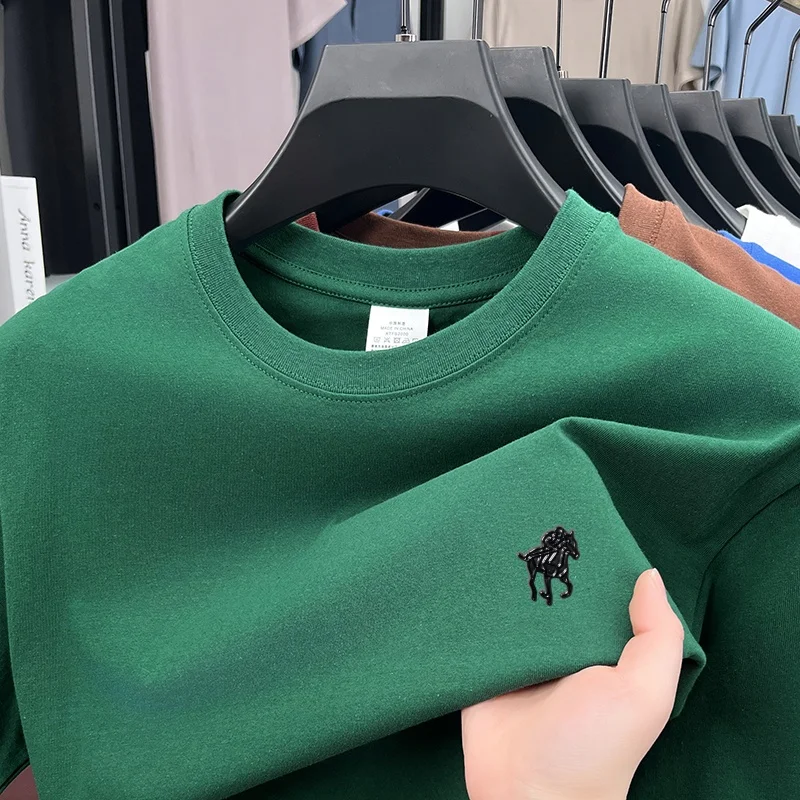 100% Baumwolle Herren Luxus Kurzarm-T-Shirt mit Stickerei, Sommermode, atmungsaktiv, vielseitig, Herrenbekleidung