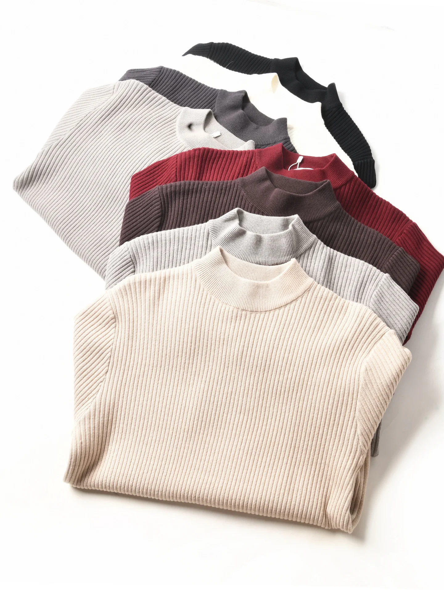American Style Half High Collar Knitted Sweater Men's Autumn Winter Warm Base Layer Fashionable Striped Texture Men's Knitwear