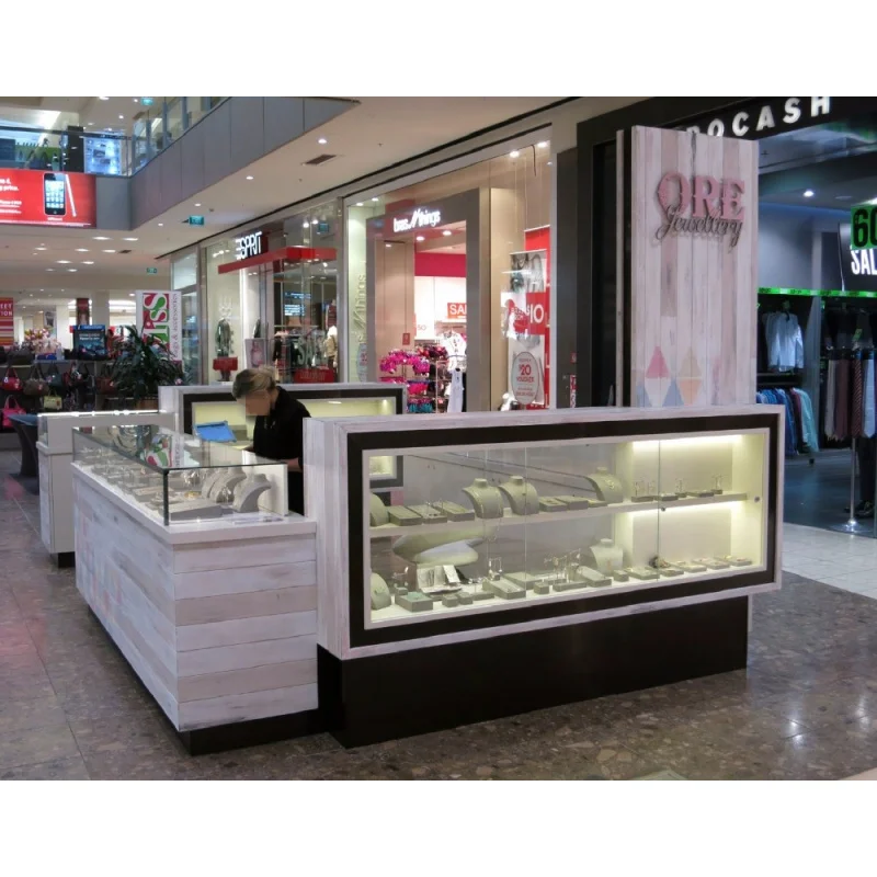 

customized.Custom Jewelry Booth Mall Jewelry Display Showcase with LED Light Modern Wood Jewelry Kiosk Stand