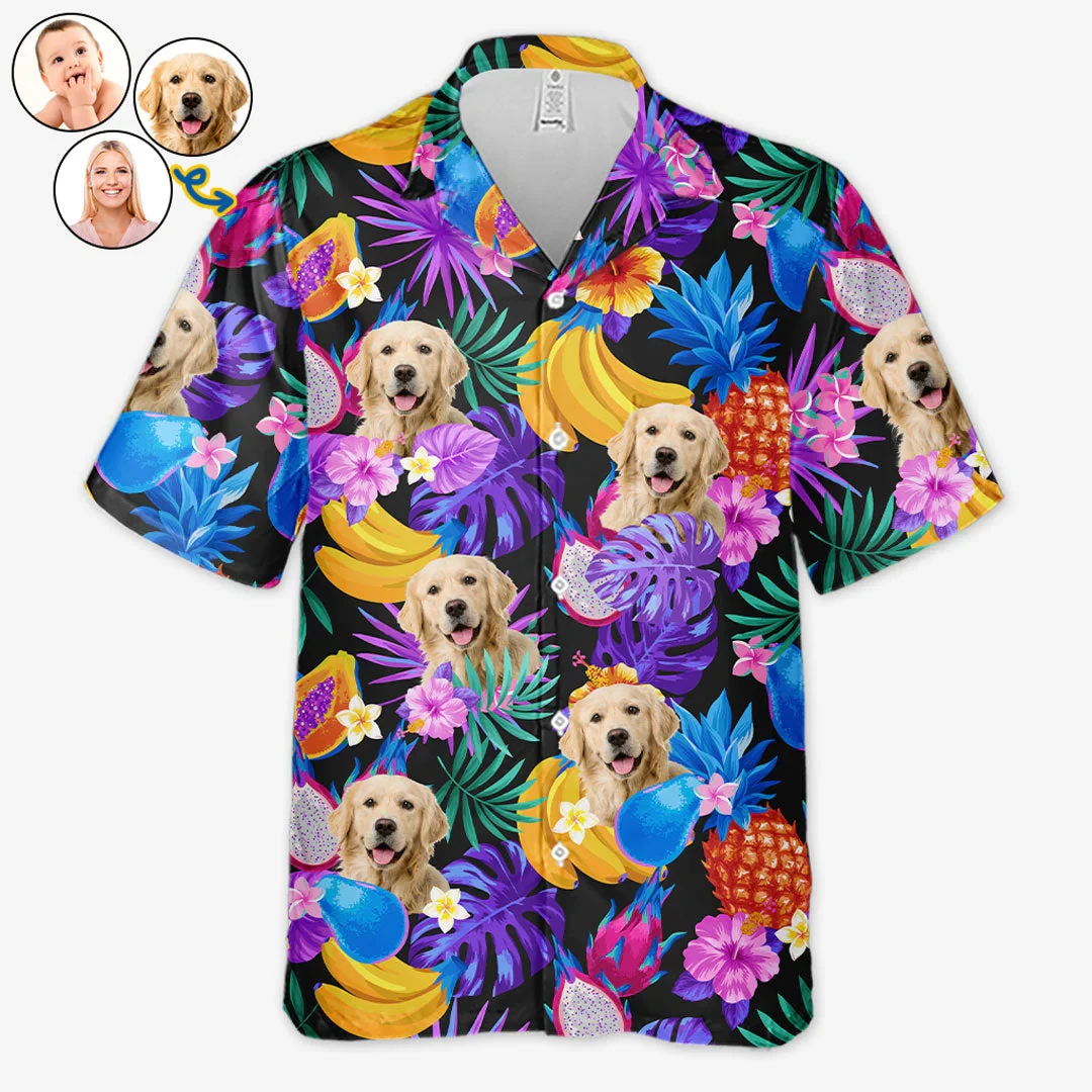 

Personalized Dog Face Hawaiian Shirt Custom Pet Photo Tropical Palm Trees Pattern Aloha Shirt Short Sleeve Shirt For Dog Lovers