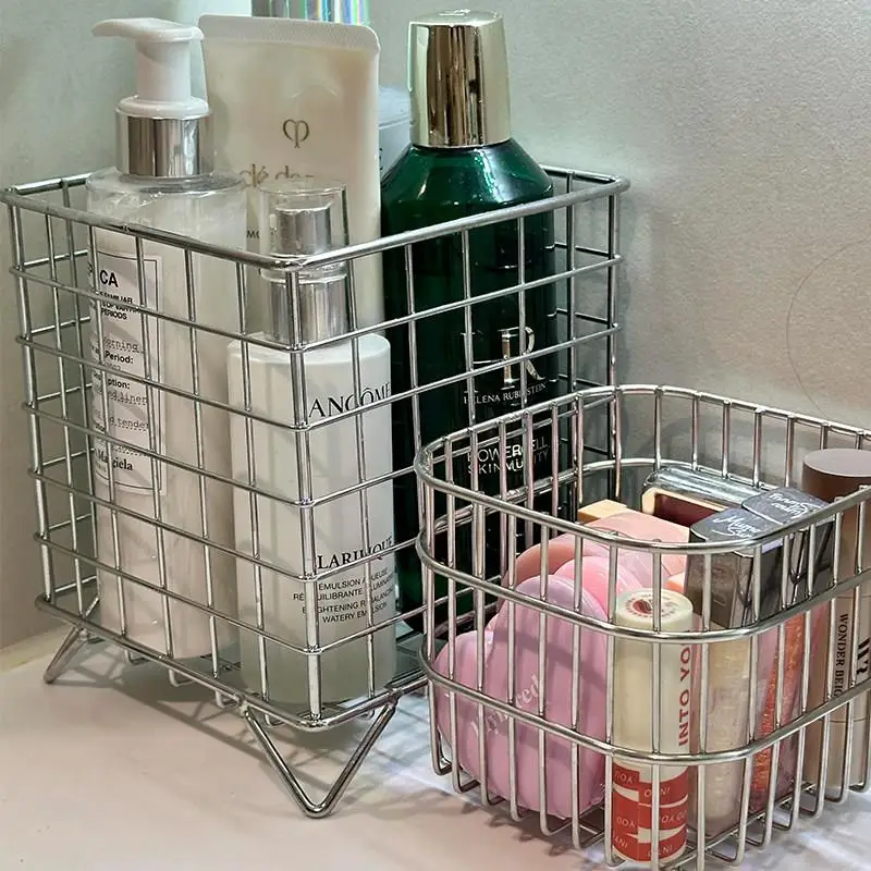 Bathroom Storage Rack No Drilling Toothbrush Holder Iron Net Basket Miscellaneous Items Mask Face Wash Basin Organizer