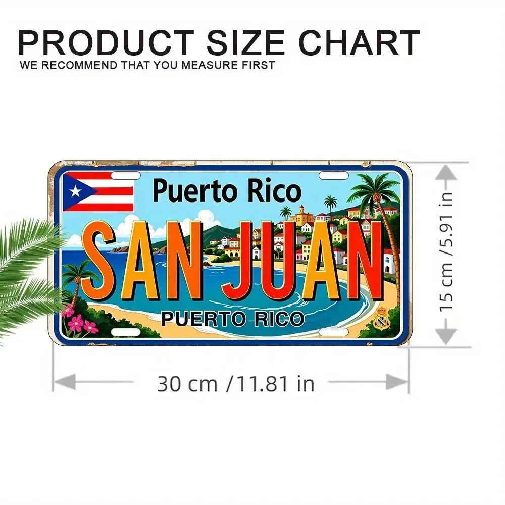 CIFbuy Customizable 6x12in San Juan Puerto Rico Metal Plaque,Personalized 2D Flat Coastal Scenery Travel Gift Home Bar Wall Orna