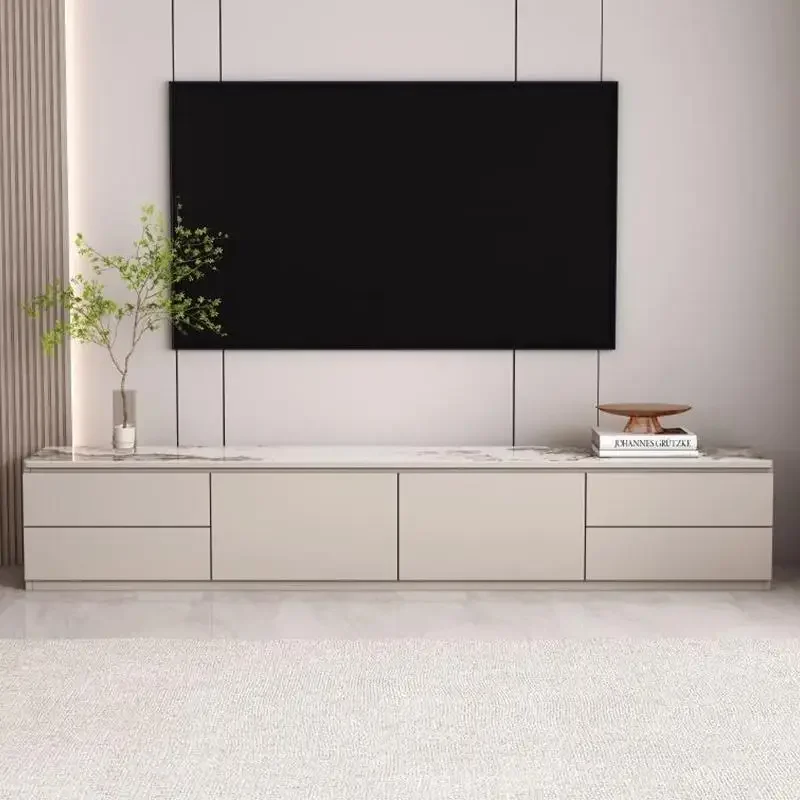 

Solid Wood Household TV Cabinet Apartment Rock Slab Living Room Small Light Luxury 2025 New Floor Coffee Table Combination