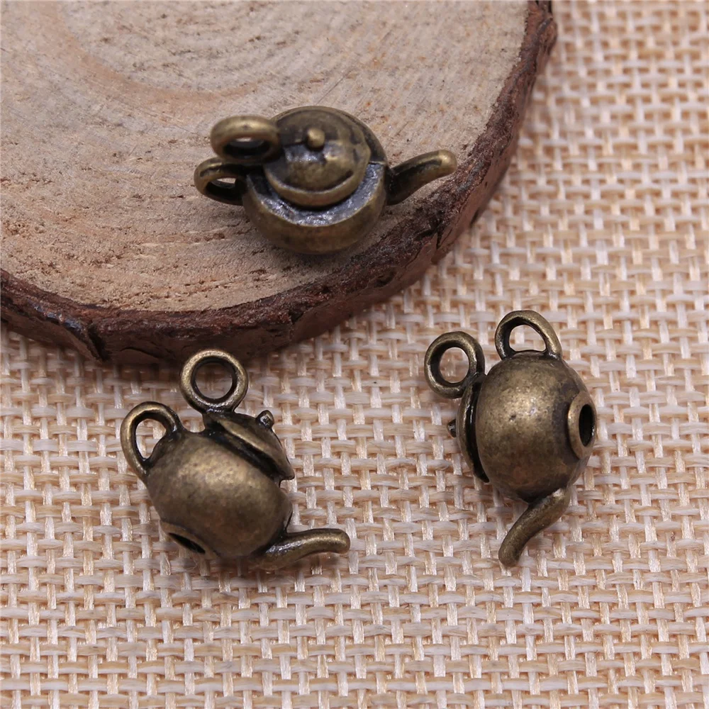 WYSIWYG 4pcs 18x13x10mm Pendant Teapot 3D Kettle Charm Pendants For Jewelry Making Antique Silver Color 3D Teapot Pendants