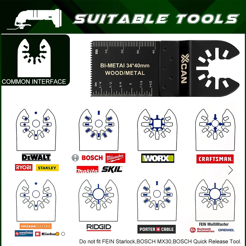 XCAN-hojas de sierra oscilantes de 34x40mm, multiherramienta oscilante de liberación rápida, hoja de sierra para madera, plástico, herramientas de corte de Metal