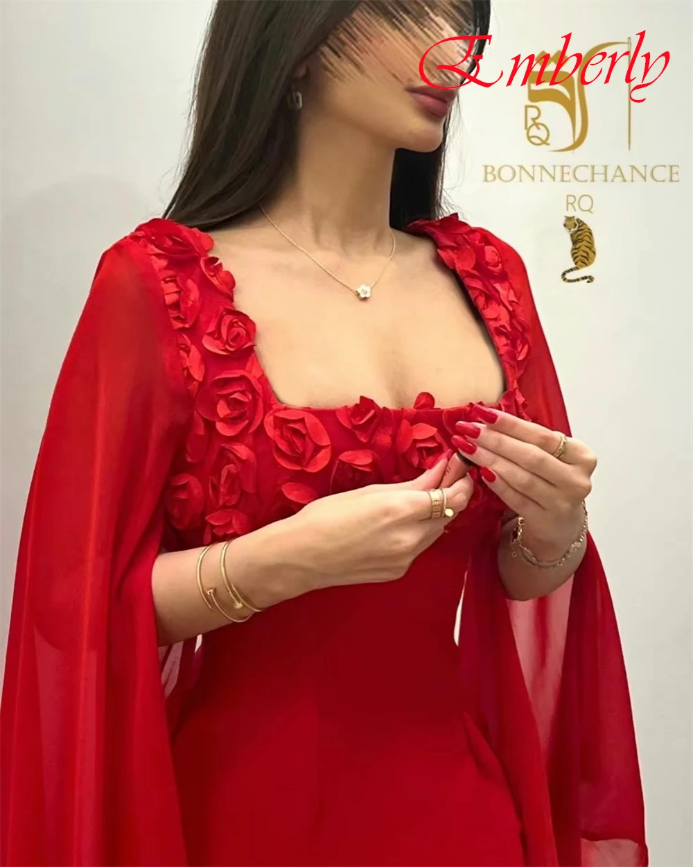 Maßgeschneiderte Quadratische Kragen Lange Ärmel Chiffon Meerjungfrau Abendkleid Temperament Kleider Für Besondere Anlässe Mode Party Kleider