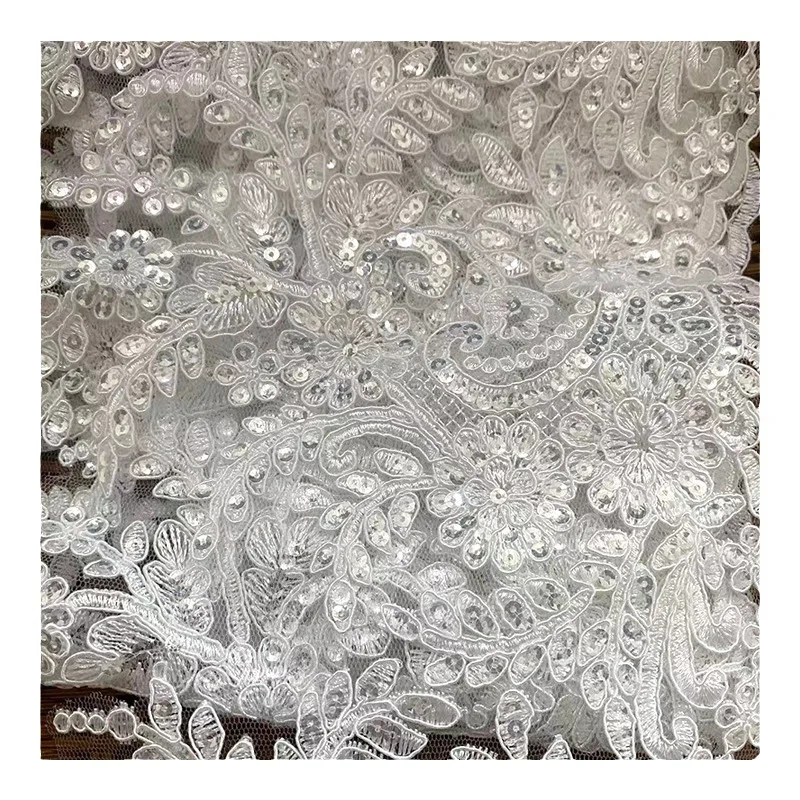 1 Yard 23cm wide white Cording Lace Embroidery Lace Dress Home Textile Sequin Triming Dance Clothes DIY Materail
