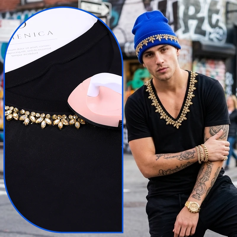 QIAO Hot Fix Gold Schatten-Strassborte für Kleidung, Taschen, Hochzeitskleider, DIY-Bastelarbeiten, Kristallstreifen zum Aufbügeln, handgefertigte Accessoires – Detail 6