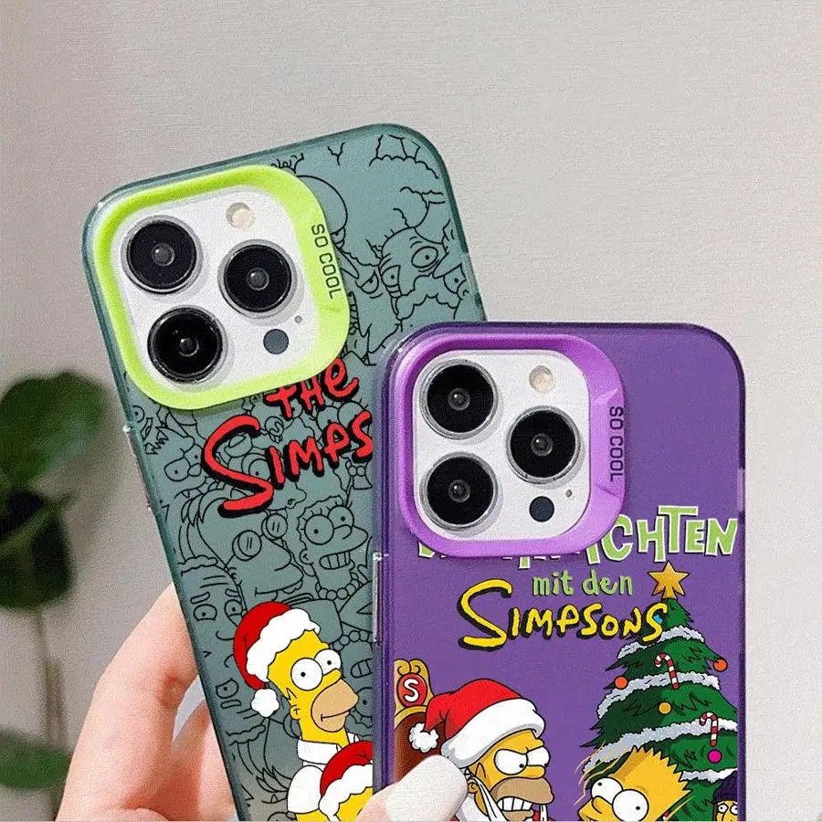 Colored Silver Case for Apple iPhone 11 13 15 Pro Max 12 14  XR X XS Shockproof Protective Phone Cover Christmas Funny Simpsons