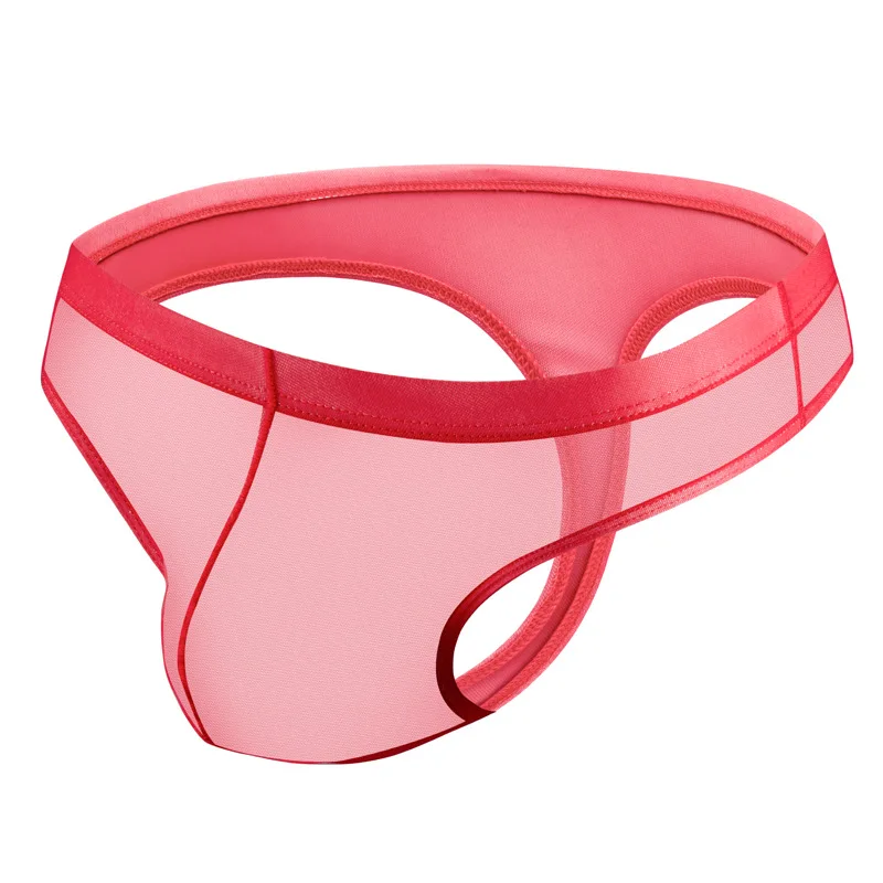 Men Thongs And G Strings Transparent Mesh Ice Silk Jockstrap Low Waist U Convex Pouch Lingerie Underpants Homme Slip