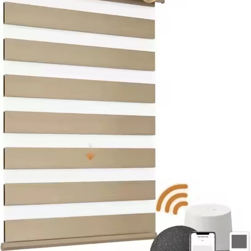 

Customized Natural Style Stripe Blackout Motorized Zebra Blinds For Home And Coffee House