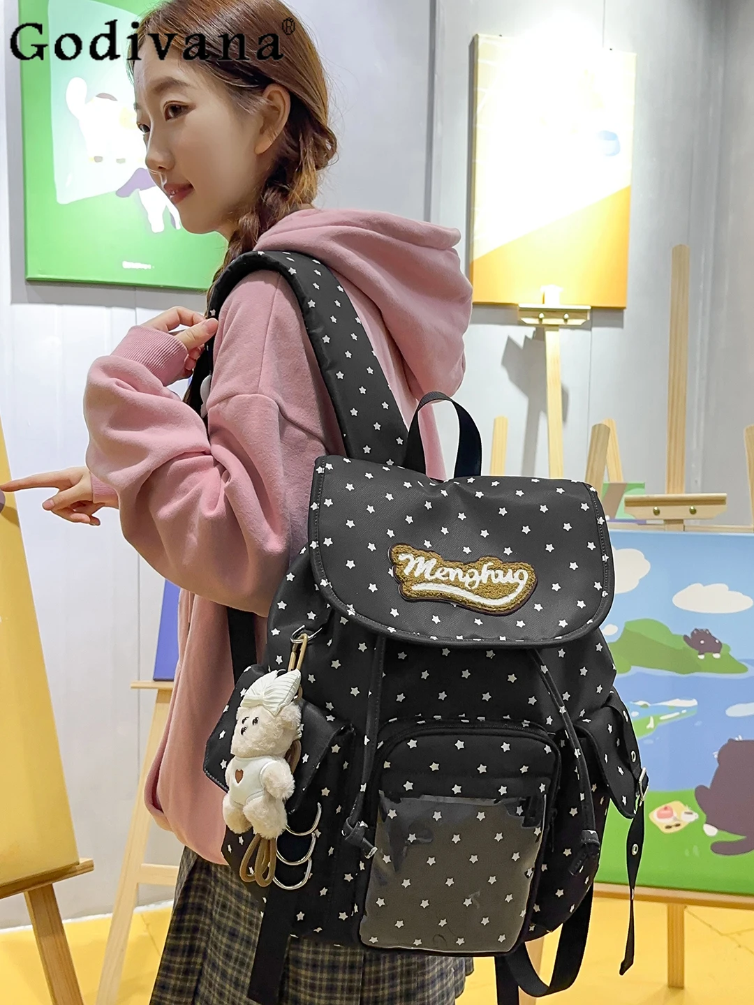 

Japanese Original Style Lolita Backpack Anime Transparent Campus Large Capacity Daily Pain Bag for Women