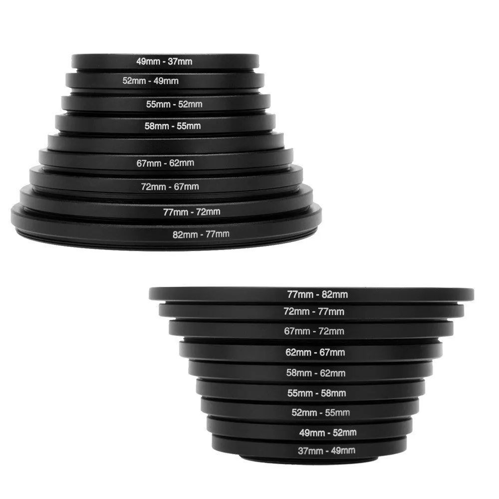 Camera Lens Filter Step Up/Down Adapter Ring Set 37-82mm 82-37mm for All DSLR Camera Lens Mount Set Kit  9pc 18pc