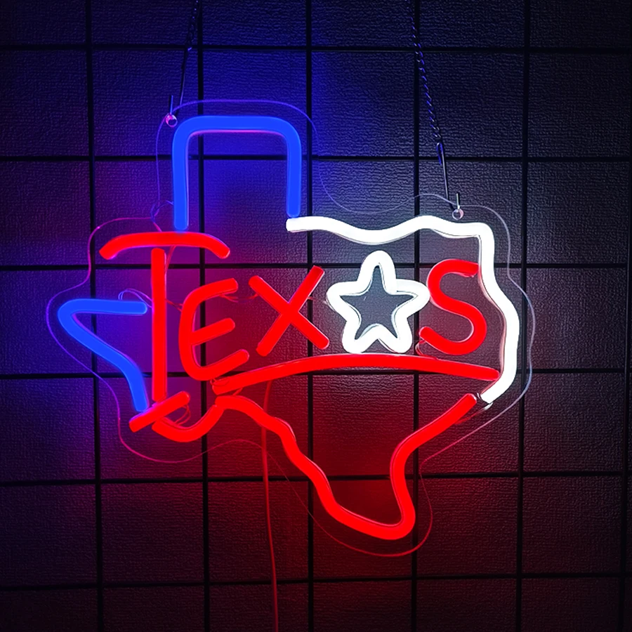 Letrero de neón LED de Texas, letrero de neón con icono de Texas Longhorn y estrella solitaria, decoración para la Cueva del Hombre, Bar de Cerveza, Club, Restaurante, Fácil de Colgar.