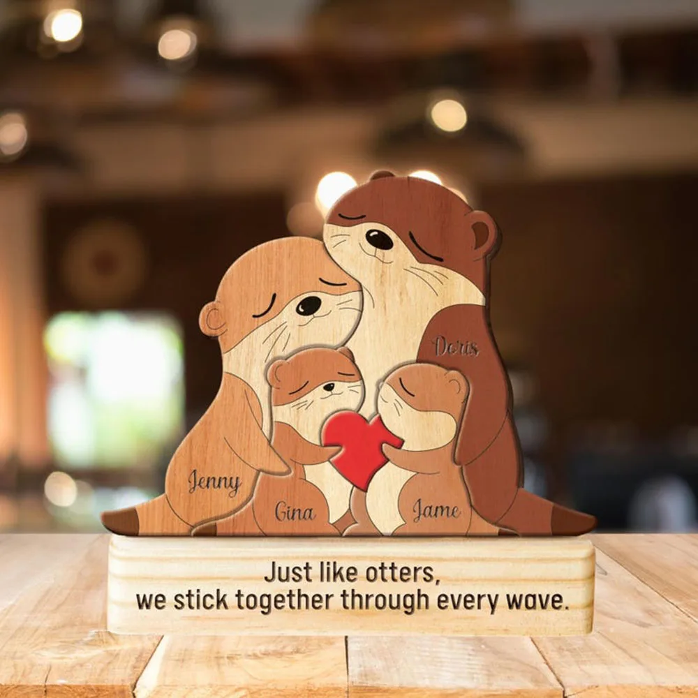 Personalized Otter Family Wooden Puzzle Custom Engraved Name 3D Animal Puzzle Cute Room Home Decor Ideal Gift For Family Day