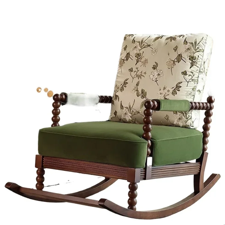 

American retro reclining and sleeping pearl chair solid wood single designer sofa rocking chair