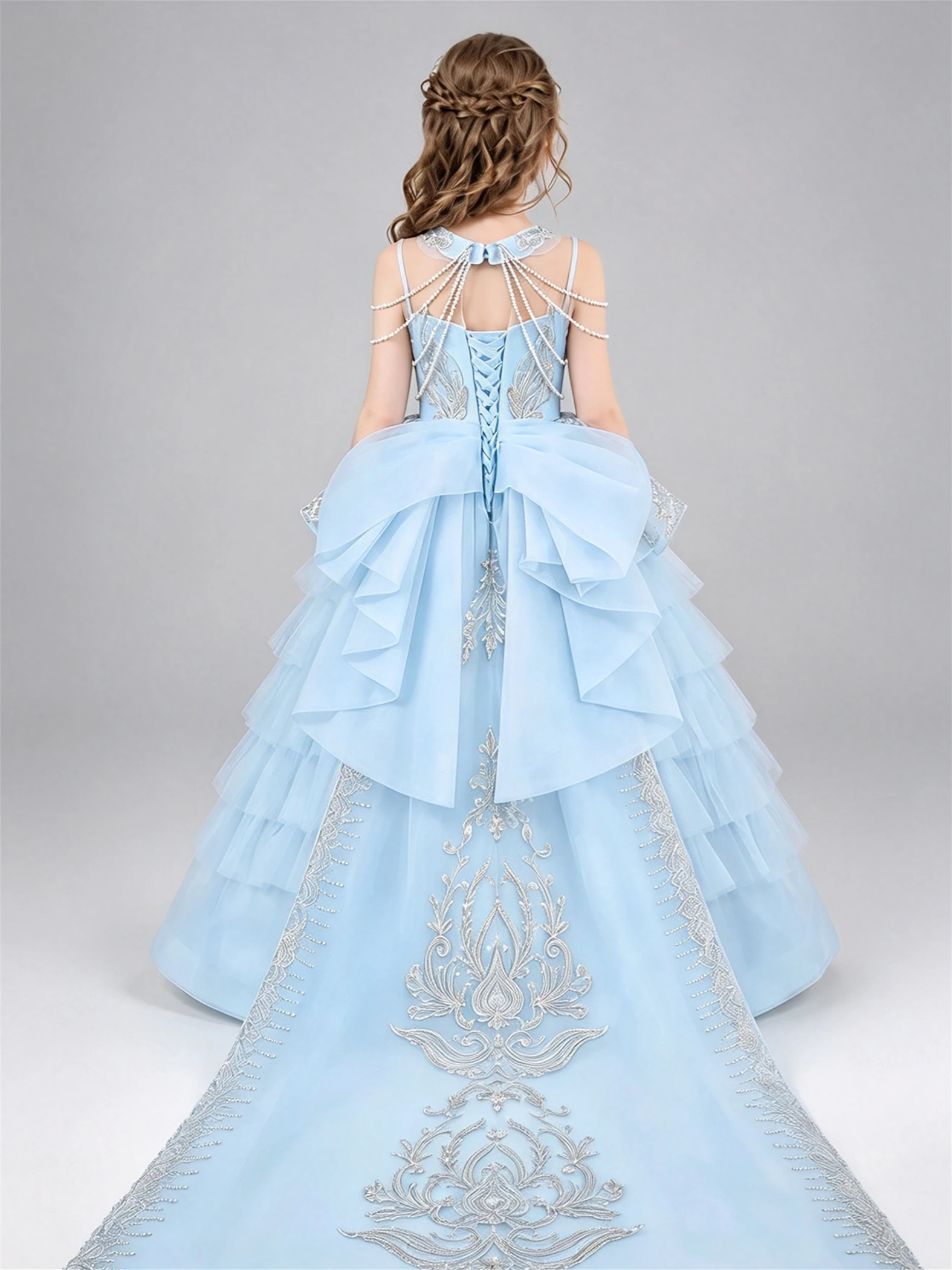 Customized Flower Girl Dress For Wedding Appliques Lace Beading Sleeveless Floor Length Kids Birthday First Communion Gown