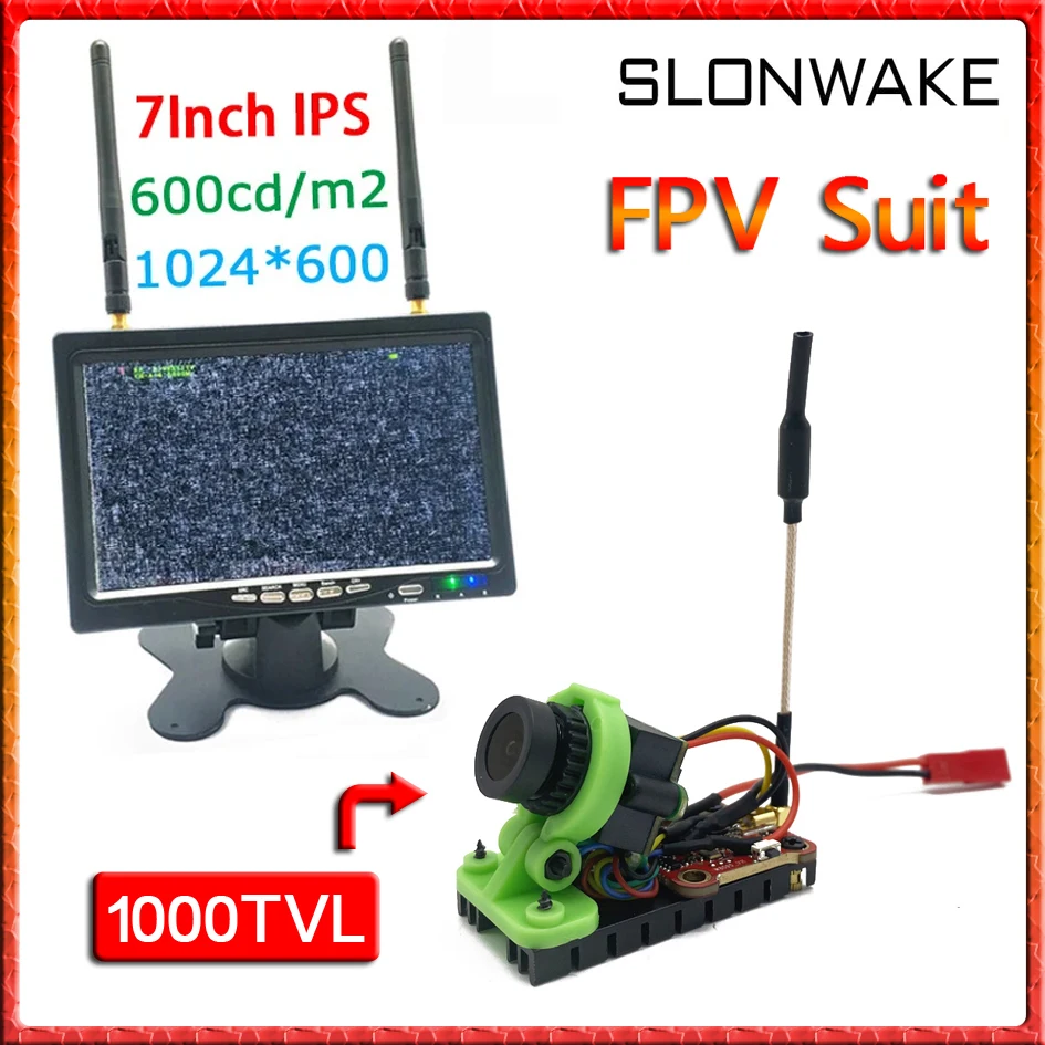 SLONWAKE Upgraded 5.8GHz 48CH 600mW adjustable FPV Transmitter Camera and IPS HD 600cd/m2 Screen 7 INCH Monitor for RC Car Parts