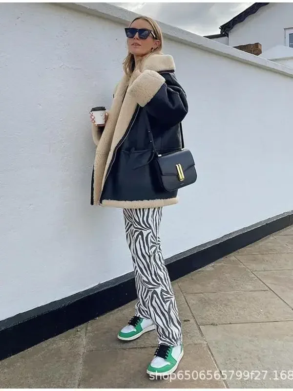 Autumn Winter Long Sleeve Faux Pu Leather Jacket Coat Zipper Pockets Coats