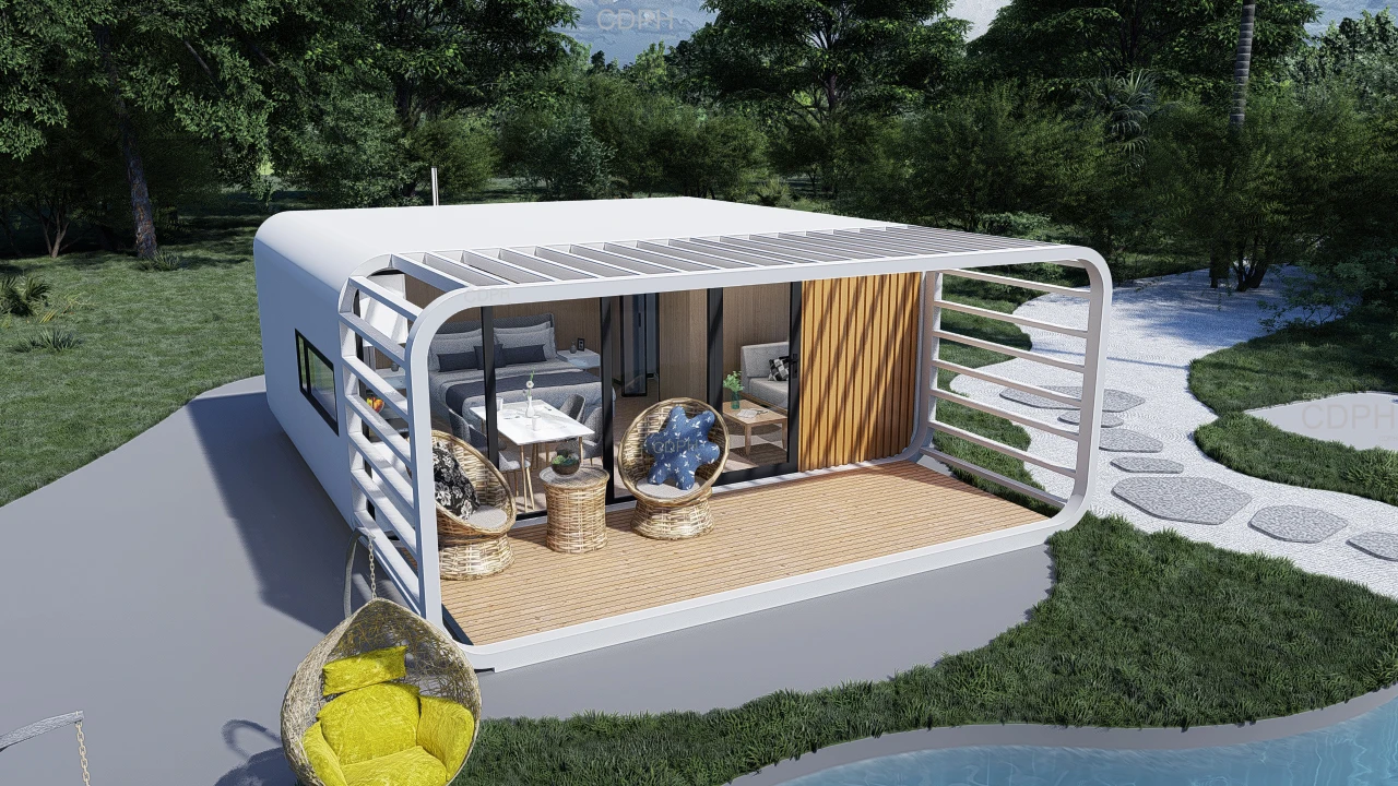 منزل حاوية فولاذي قابل للفصل مقاوم للماء: كابينة كبسولة مساحة متنقلة للمعيشة في الفيلا
