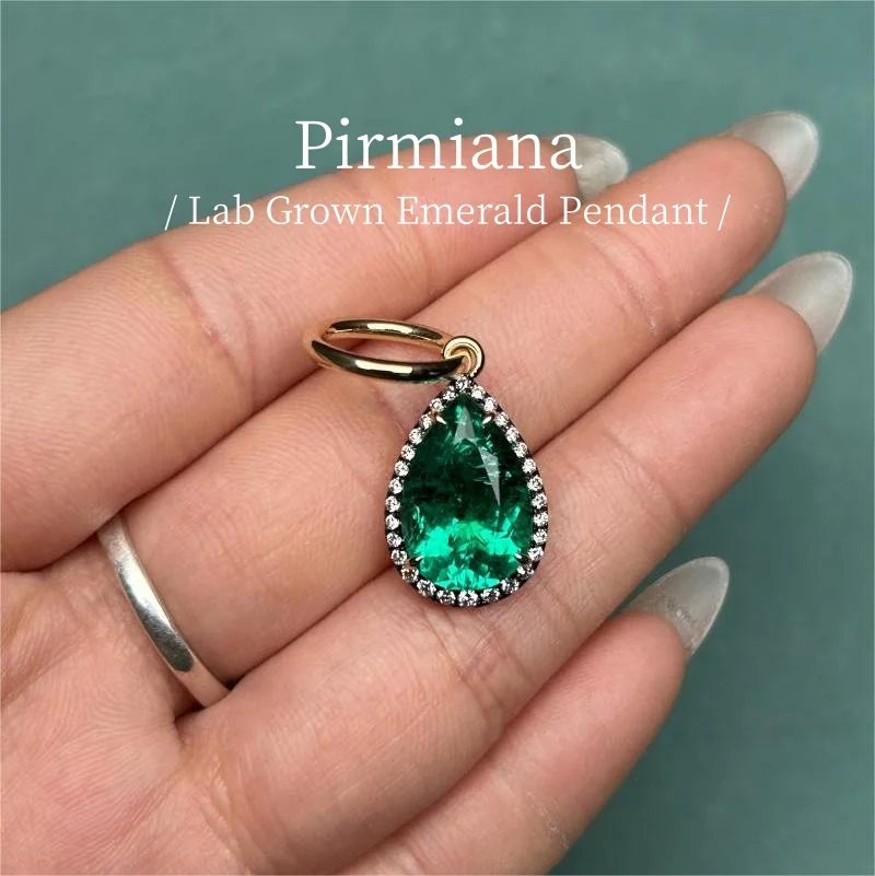 Pirmiana Customized 18k Yellow Gold 5.34ct Lab Grown Emerald Pendant for Women Party Gift