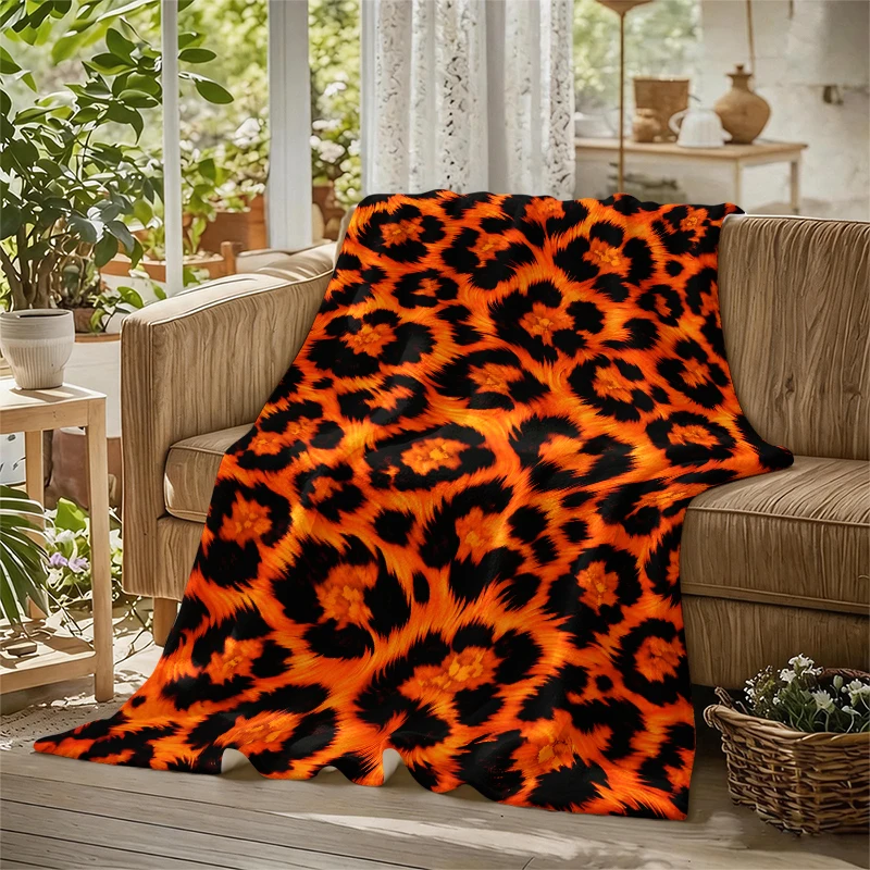 Orange Black Animal Spots Flannel Blanket Soft Warm Christmas Halloween Blanket for Lightweight Cozy Room Home Decor Gifts