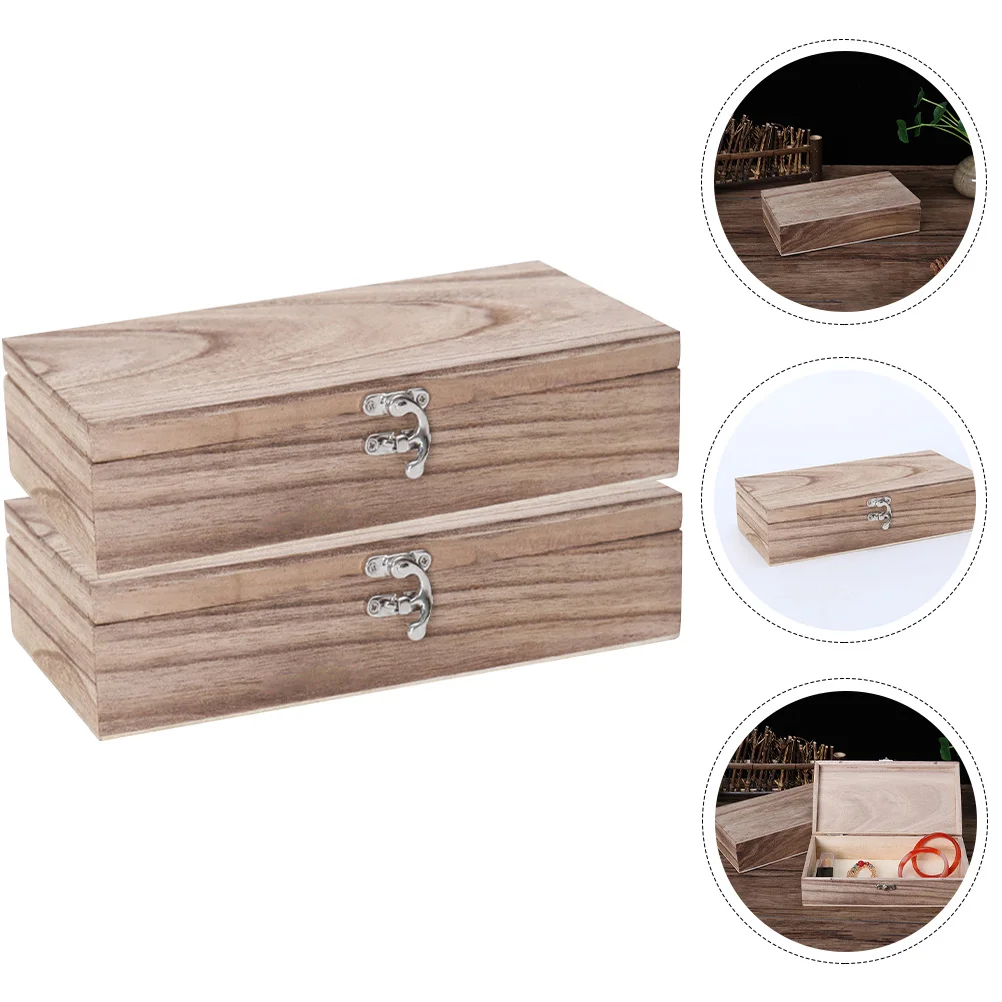

2Pcs Wood Storage Box Vintage Latch Lock Organizer Jewelry Watch Glasses Storage Case Compact Wood Box Jewelry Organizer