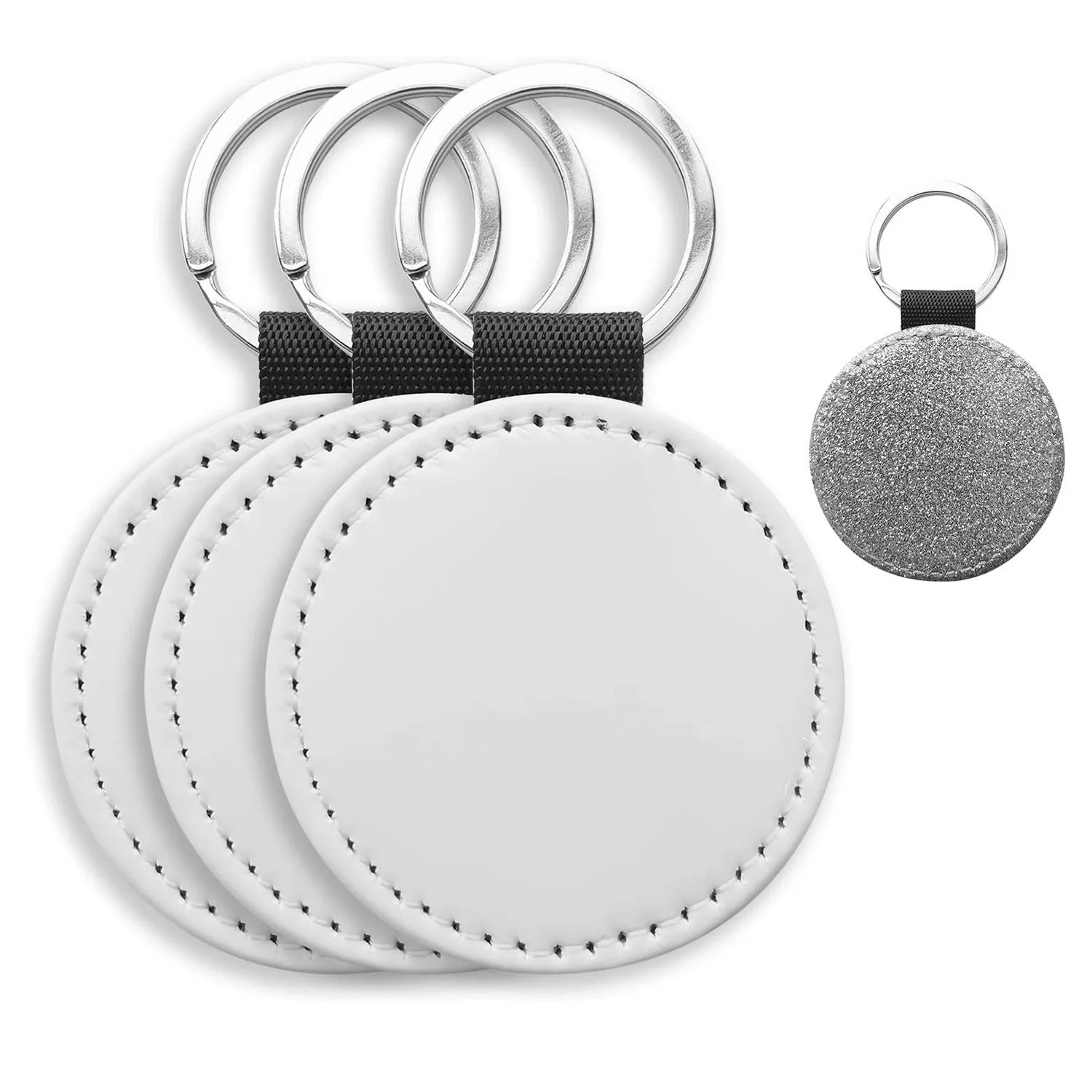 10 упаковок, брелок для сублимации, блестящий брелок из искусственной кожи, брелок для ключей «сделай сам», теплопередача (серебристый круглый)