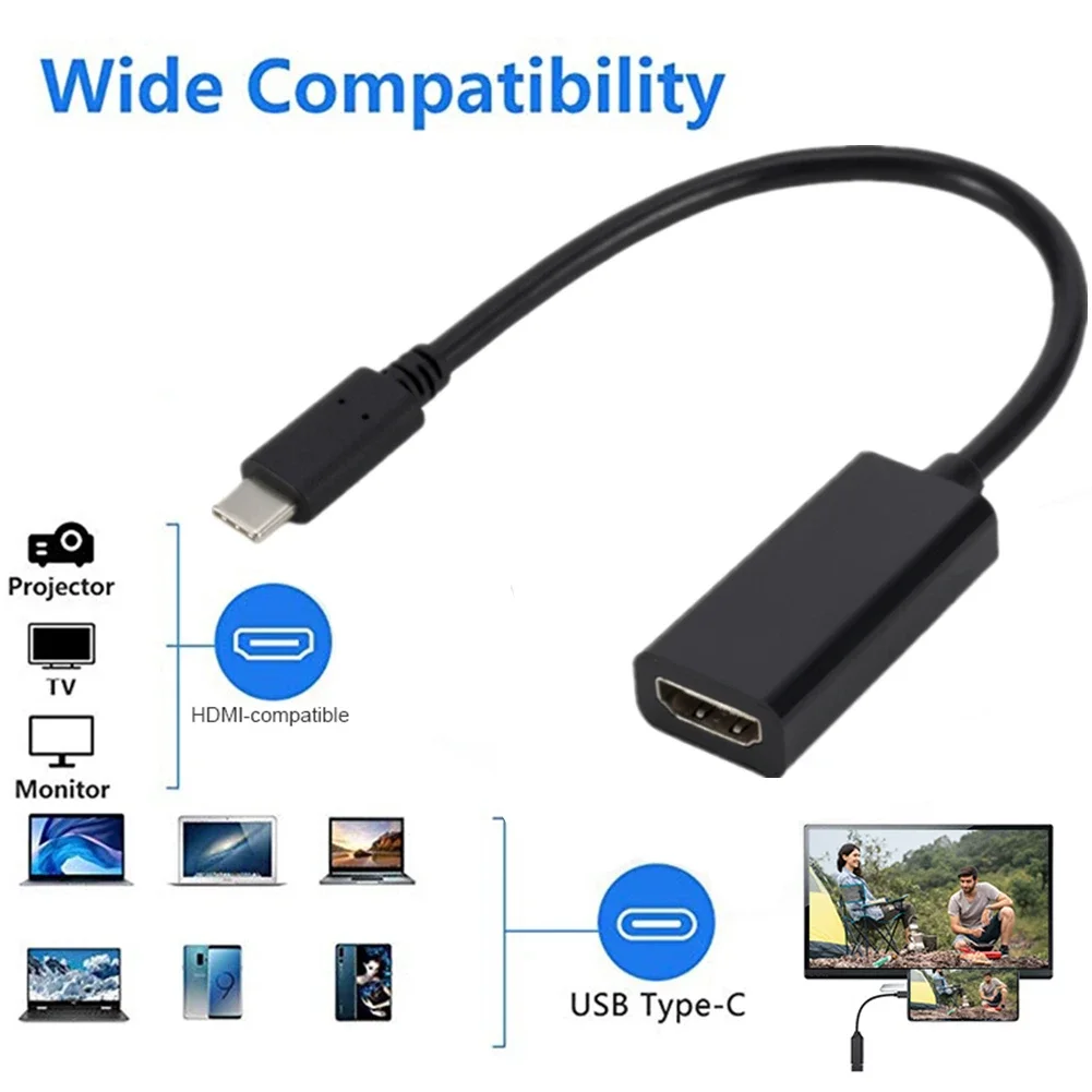 

4K 30Hz Type-C to HDMI-compatible Adapter Cable USB C 3.1 to HD TV Display for MacBook Samsung Huawei Mate P30 Pro Galaxy S10