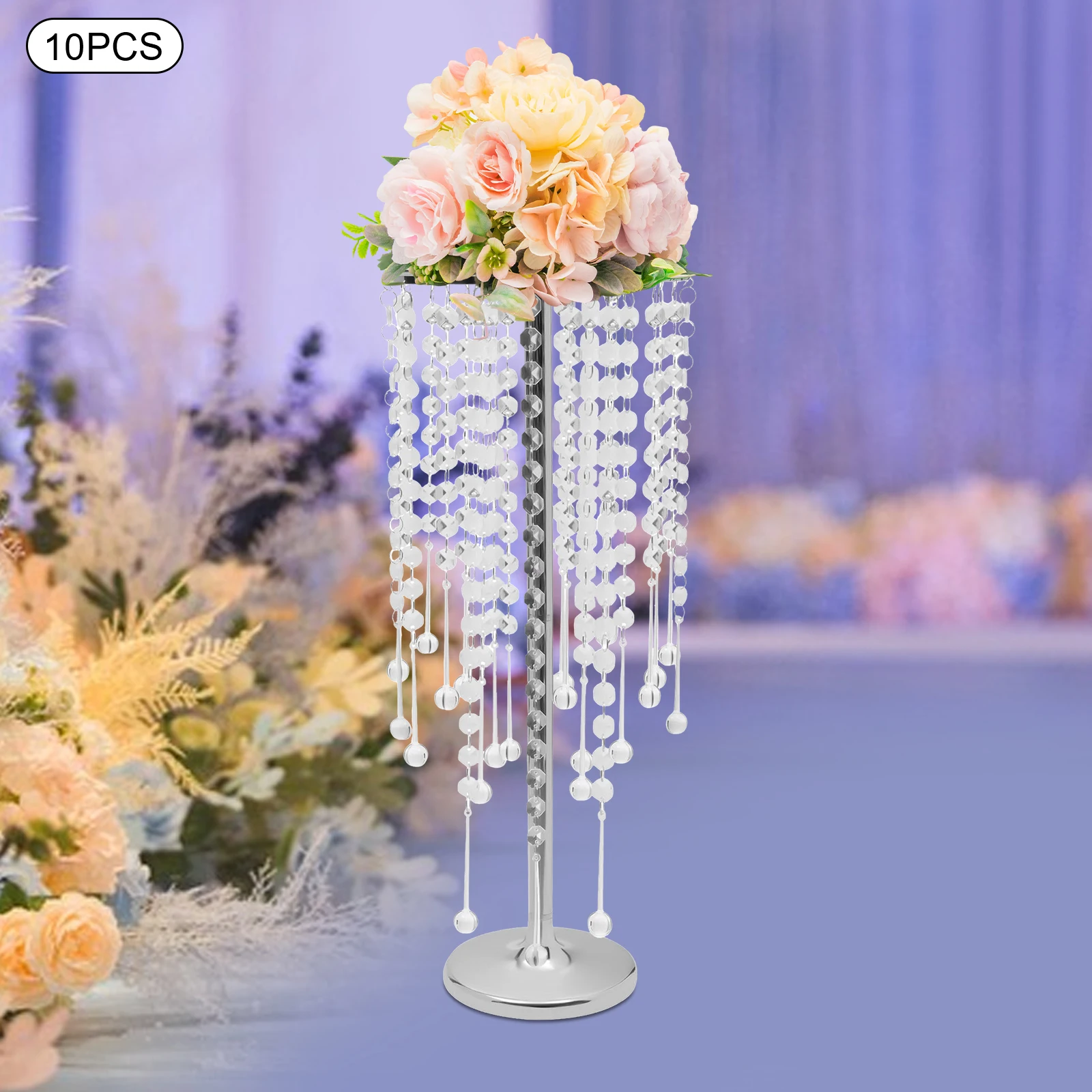 10Pcs 55cm Tall Crystal Flower Stand Centerpieces Vase for Wedding Party Decor, Desktop Centerpieces Crystal Flower Arrangement