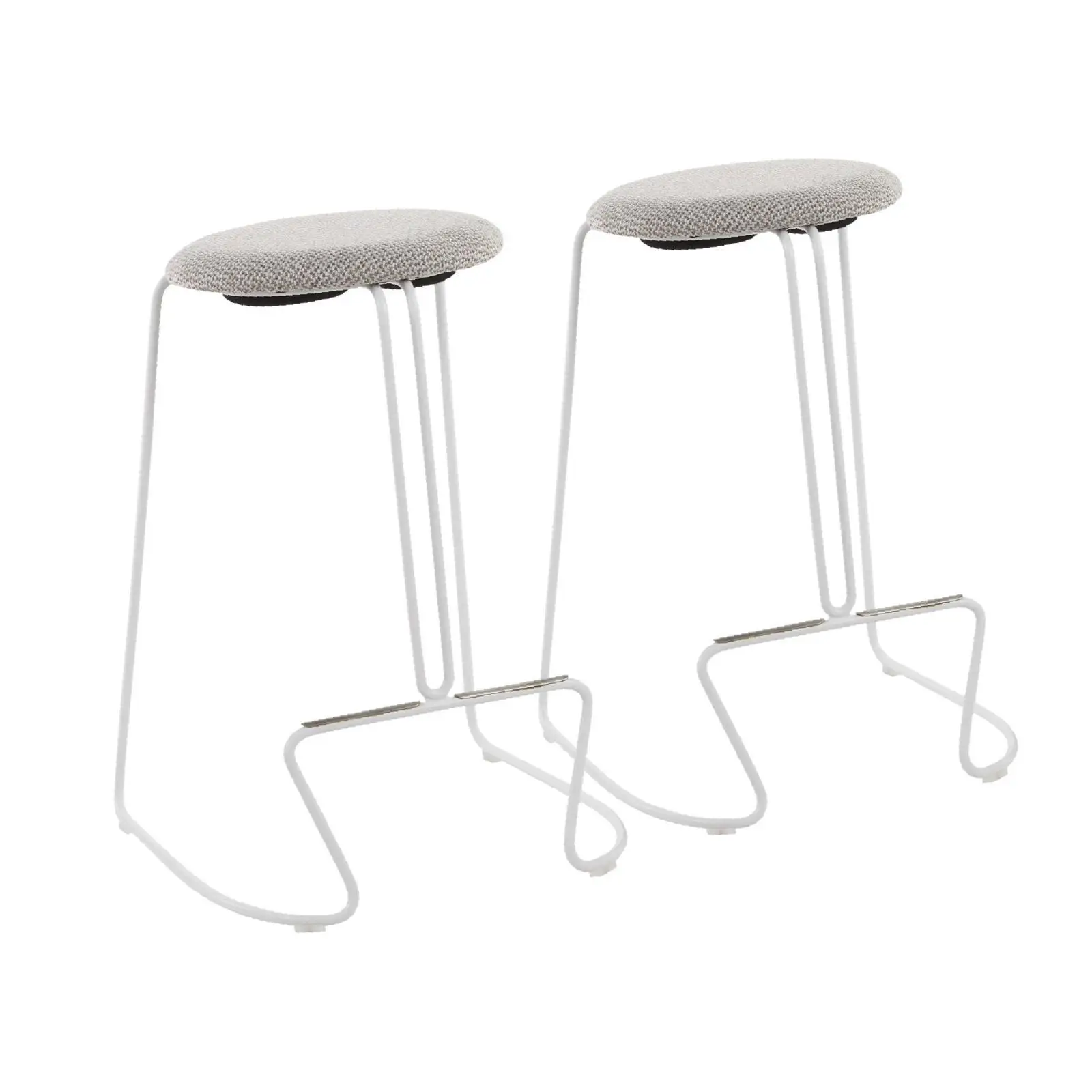 Nowoczesny stołek barowy z białej stali i jasnoszarej tkaniny firmy