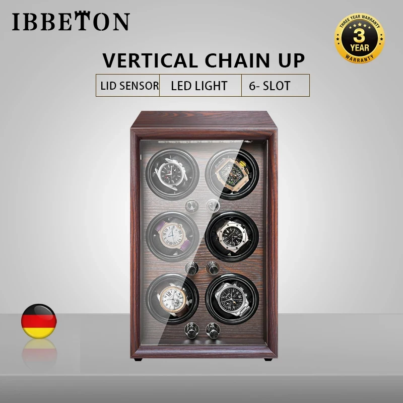 IBBETON Brand Mechanical Automatic Watch Winder Luxury Wood Watch Box with LED Light and Lid Sensor Watches Storage Safe Box