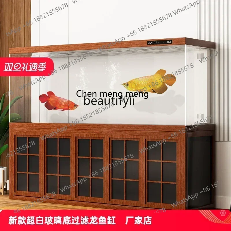 

cqyHigh-end light luxury Chinese arowana tank living room no-change aquarium bottom filter ultra-white glass