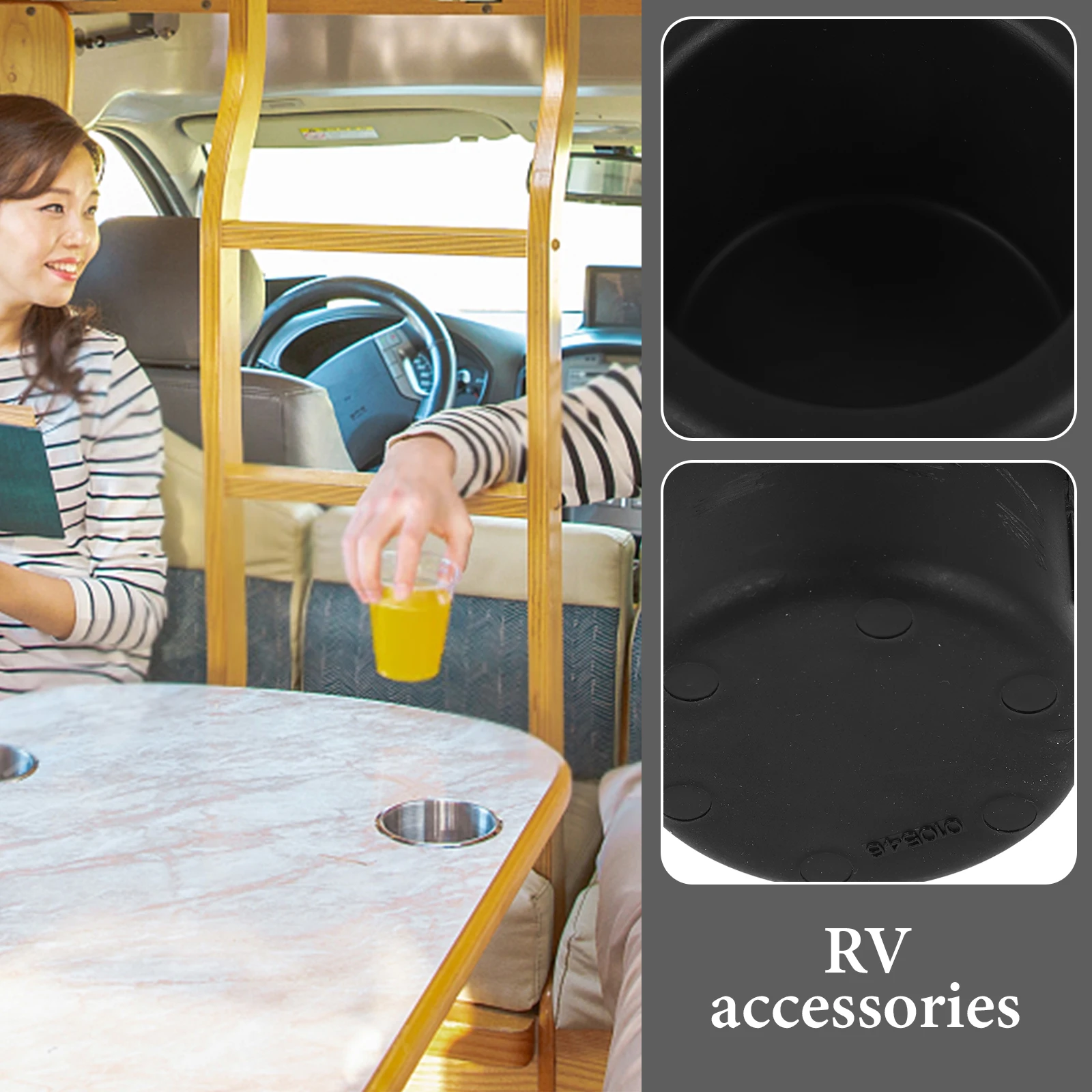 

2 Pcs RV Cup Holder Inserts for Sofa Couch Van Black Abs Travel Beverage Rack Stable Durable Various Sizes Easy Install