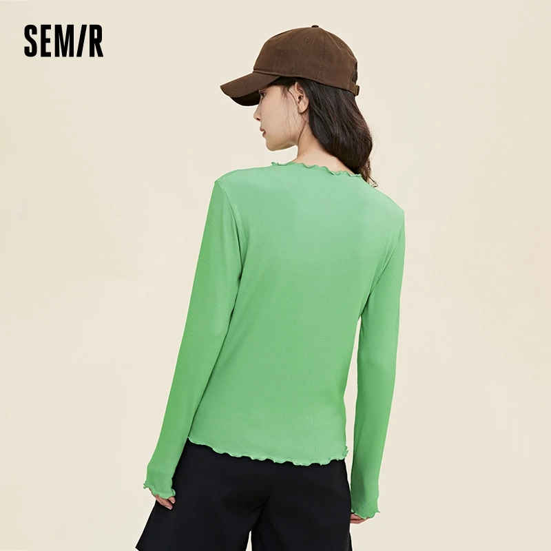 Semir Sweater T-Shirt Women Solid Color Fashionable Winter Brushed Inner Sweater Half Turtleneck Long-Sleeved Bottoming Shirt