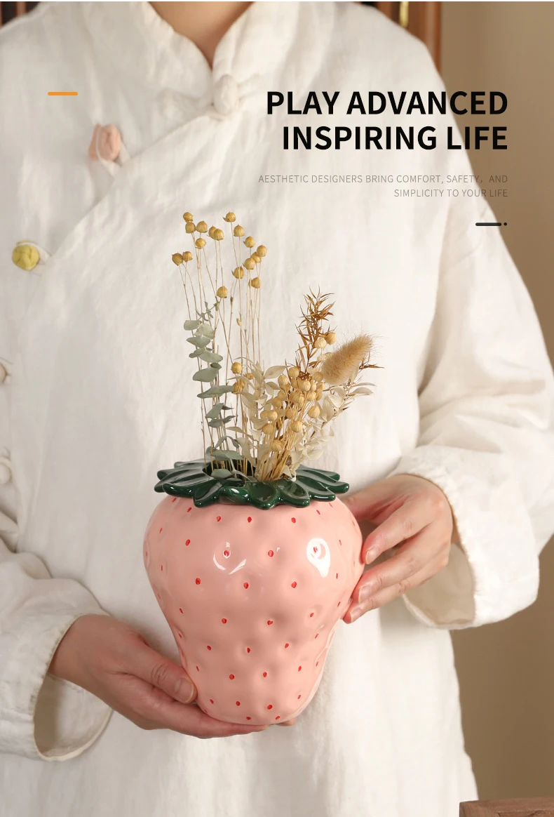 Cartoon Strawberry Vase Strawberry-shaped Ceramic Vase Floral