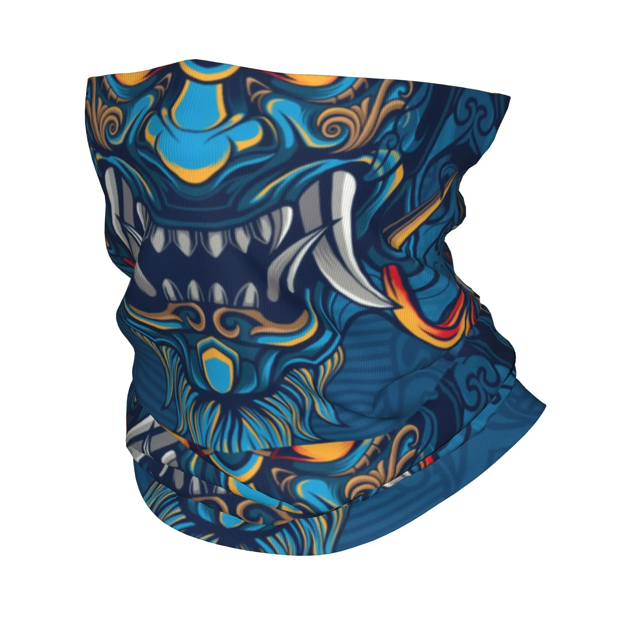 Custom Hannya Oni Warrior Samurai Bandana Neck Gaiter UV Protection Face Scarf Cover Demon Japan Fangs Headband Tube Balaclava