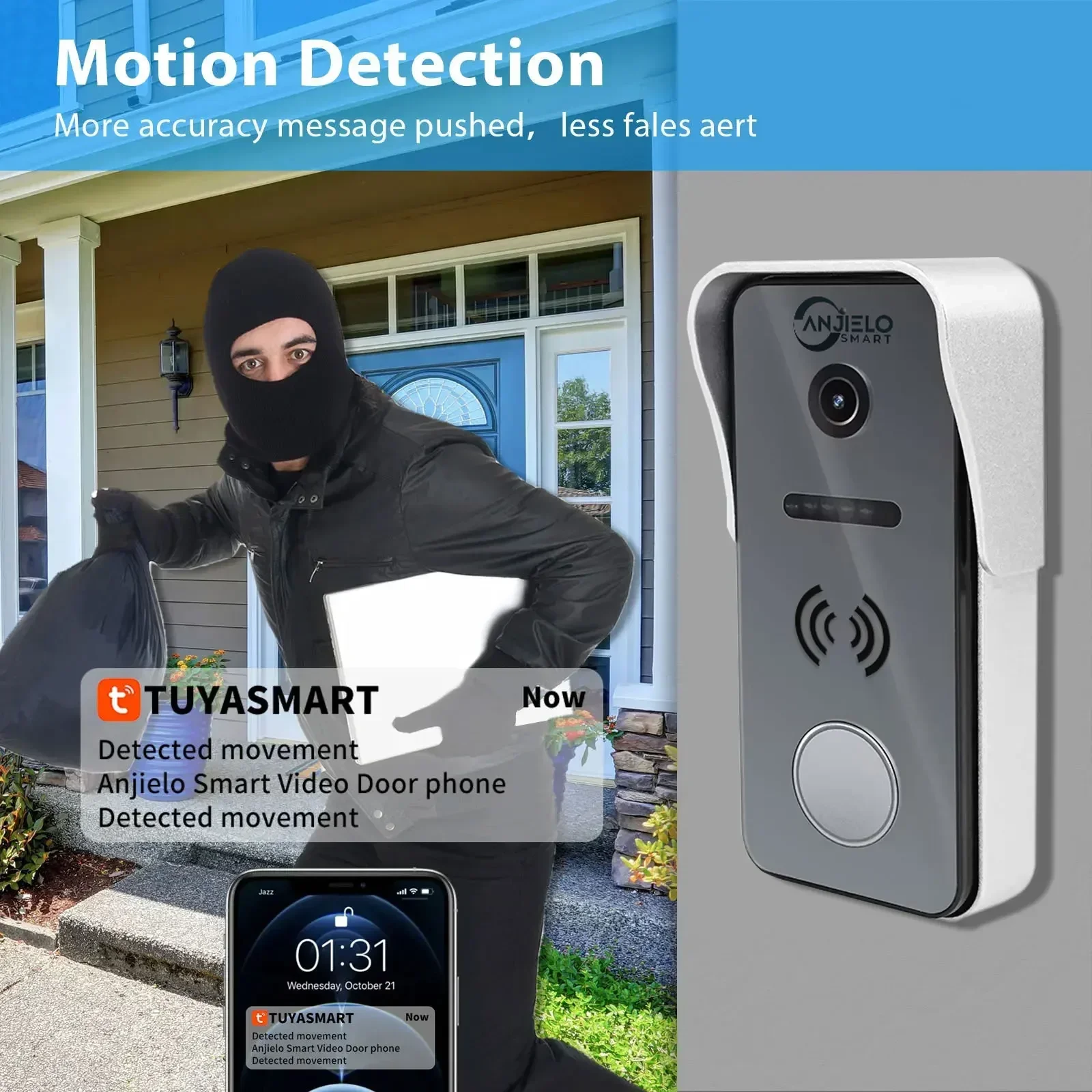 Anjielo 1080P Tuya Campainha Inteligente Sistema de Vídeo Porteiro para Casa Monitor de 7 polegadas Proteção de Segurança de Vídeofone