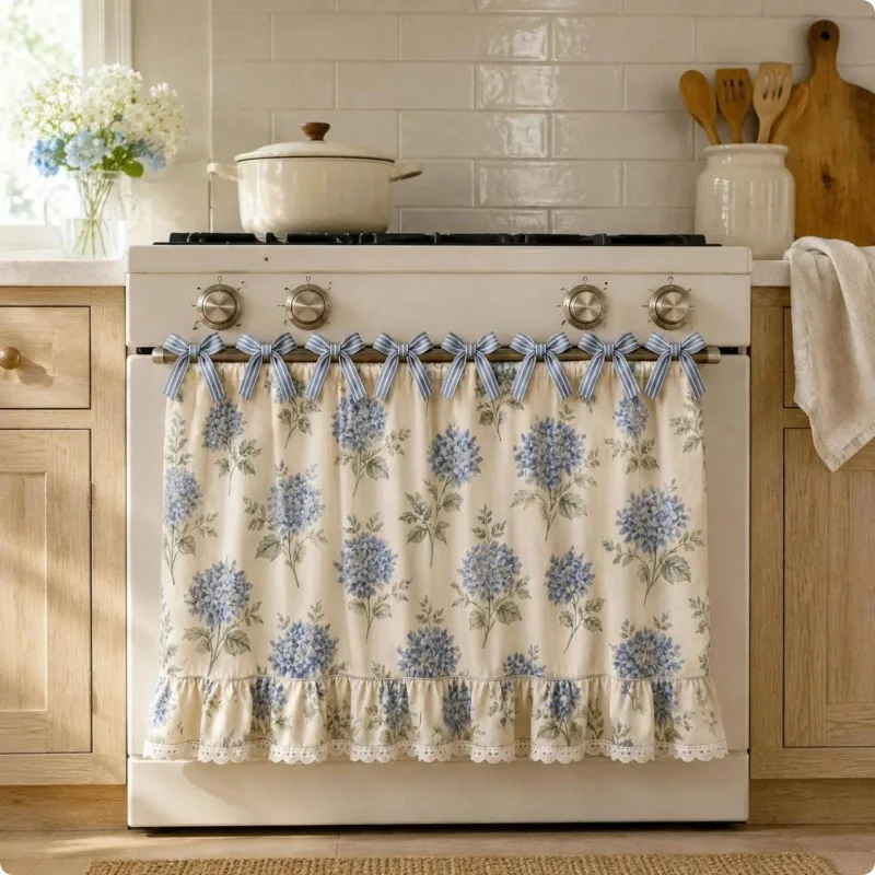 Farmhouse Oven Skirt Floral Print Oven Door Curtain Decorative Oven Curtain Cotton Blend Skirt Handmade Look for Kitchen