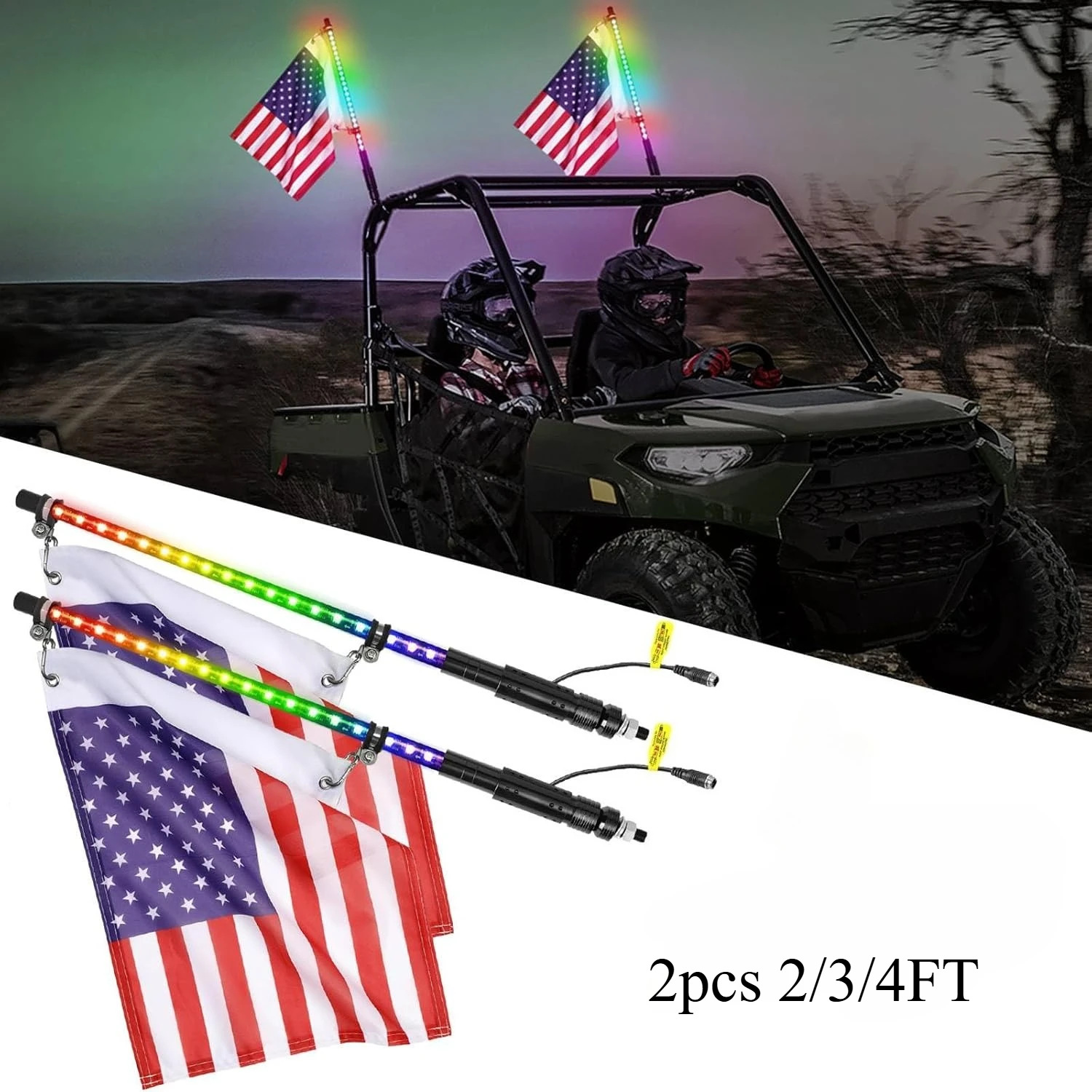 

2 шт. 2 фута 3 фута 4 фута RGB светодиодные фонари флагшток-лампа с дистанционным управлением, меняющая цвет лампы для внедорожников
