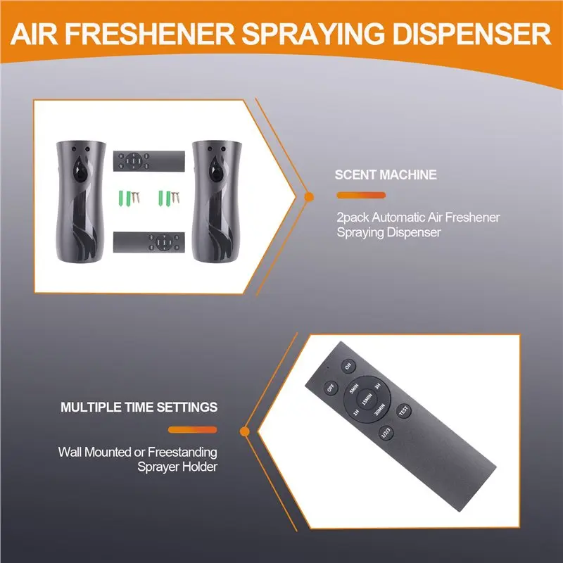 B47B-2Pack Automatic Air Freshener Spraying Dispenser, Wall Mounted Or Freestanding Sprayer Holder, Multiple Time Settings