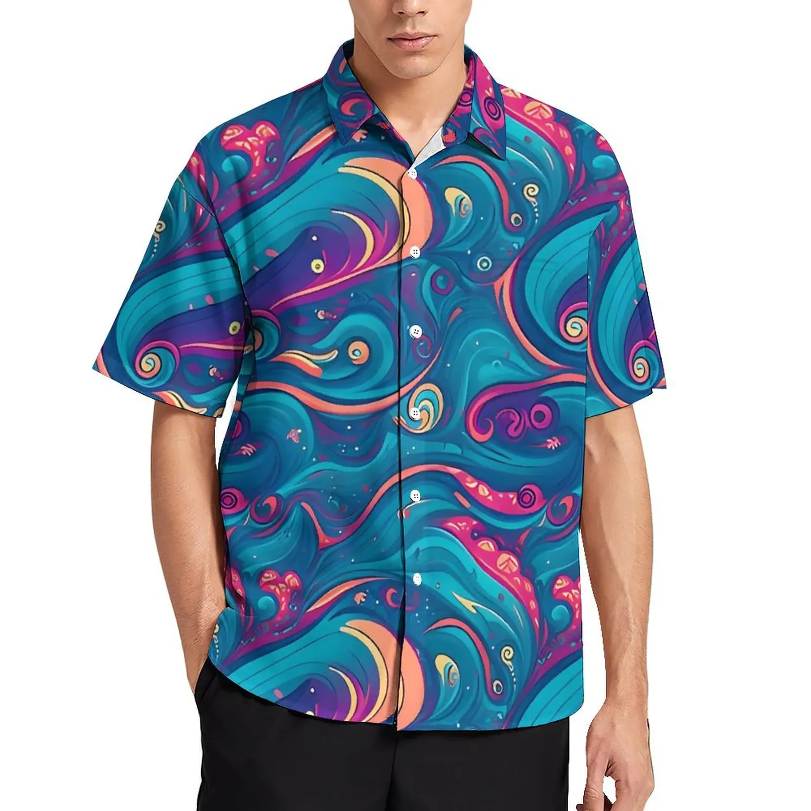 Hawaiian Shirt Beach Abstract Wave Of Sea Blouses  Elegant Casual Shirts Men Short Sleeve Comfortable Oversized Clothing