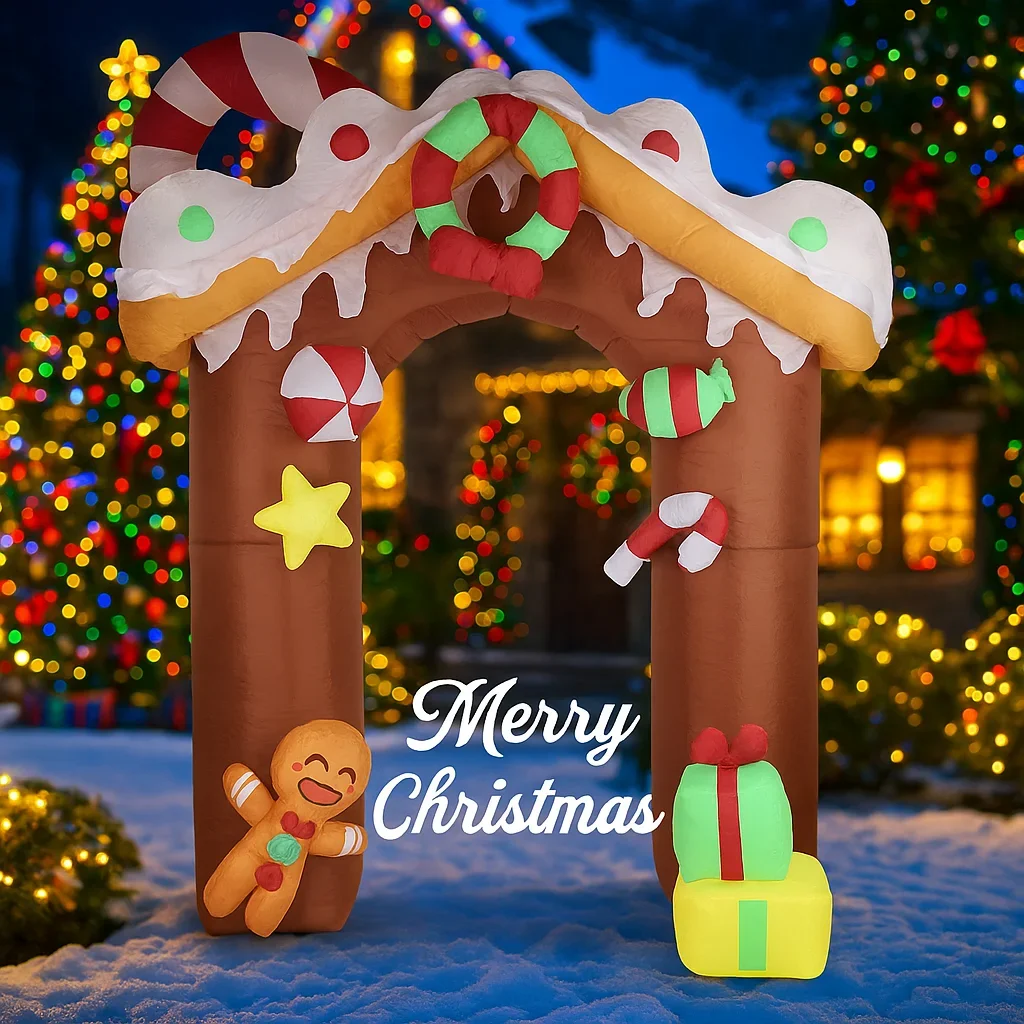 9.84FT لعبة قابلة للنفخ الزنجبيل منزل قوس مع LED مضاءة عيد الميلاد ساحة الحديقة الطرف الديكور عيد الميلاد لوازم المنزل حلية الهدايا