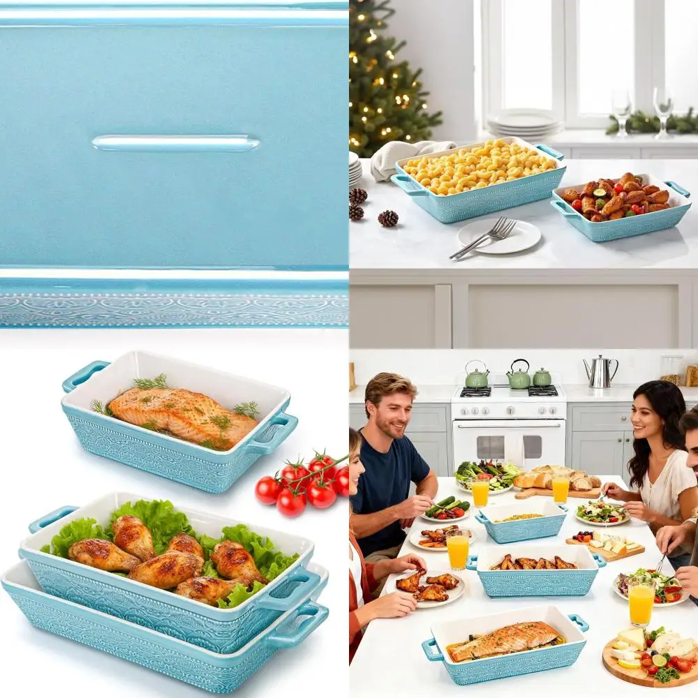 

Набор прямоугольных форм для выпечки из 3 предметов с ручками, синие элегантные запеканки для выпечки, приготовления пищи и банкетов