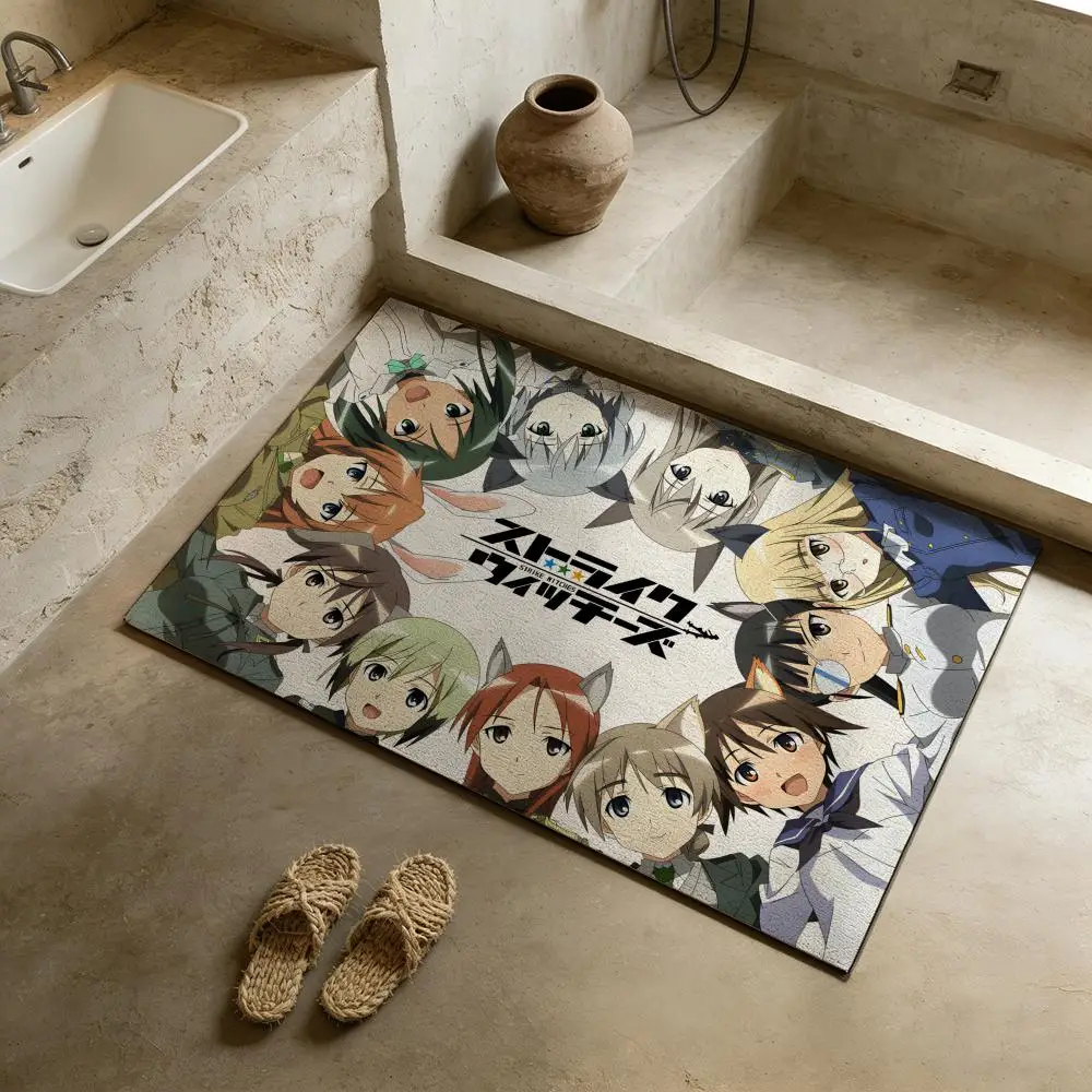 Floor Mat Diatomite Bath Mat, Quick-Drying Non-Slip Absorbent Mat, Washable Home Floor Ma S-Strike Witches
