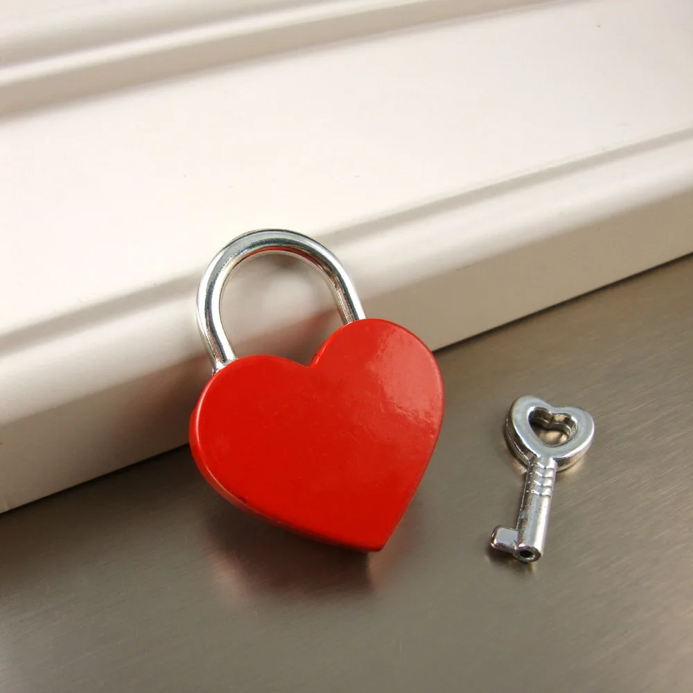 4sets Keyed Padlocks Zinc Alloy Heart Padlock 38x30mm Key Included Love Lock Red Heart Shaped Padlock For Jewelry Boxes