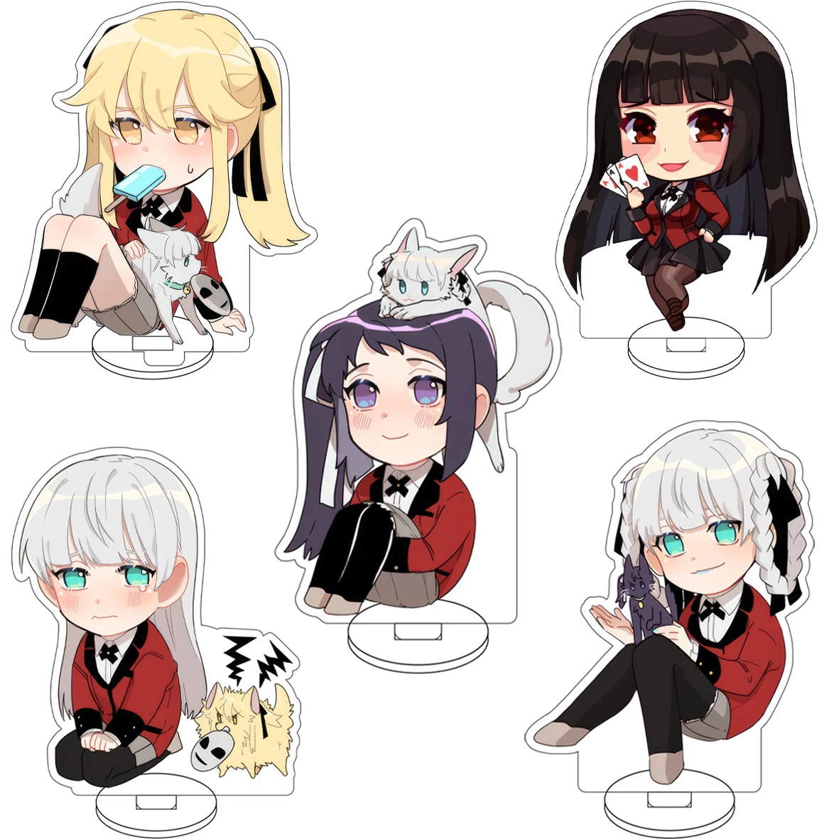 Anime de 10 cm ‌ Kakegurui ‌ Figura de Jabami Yumeko, Saotome Meari, Momobami Kirari y Momobami Ririka, Soporte Acrílico, Adornos Bonitos, Regalos