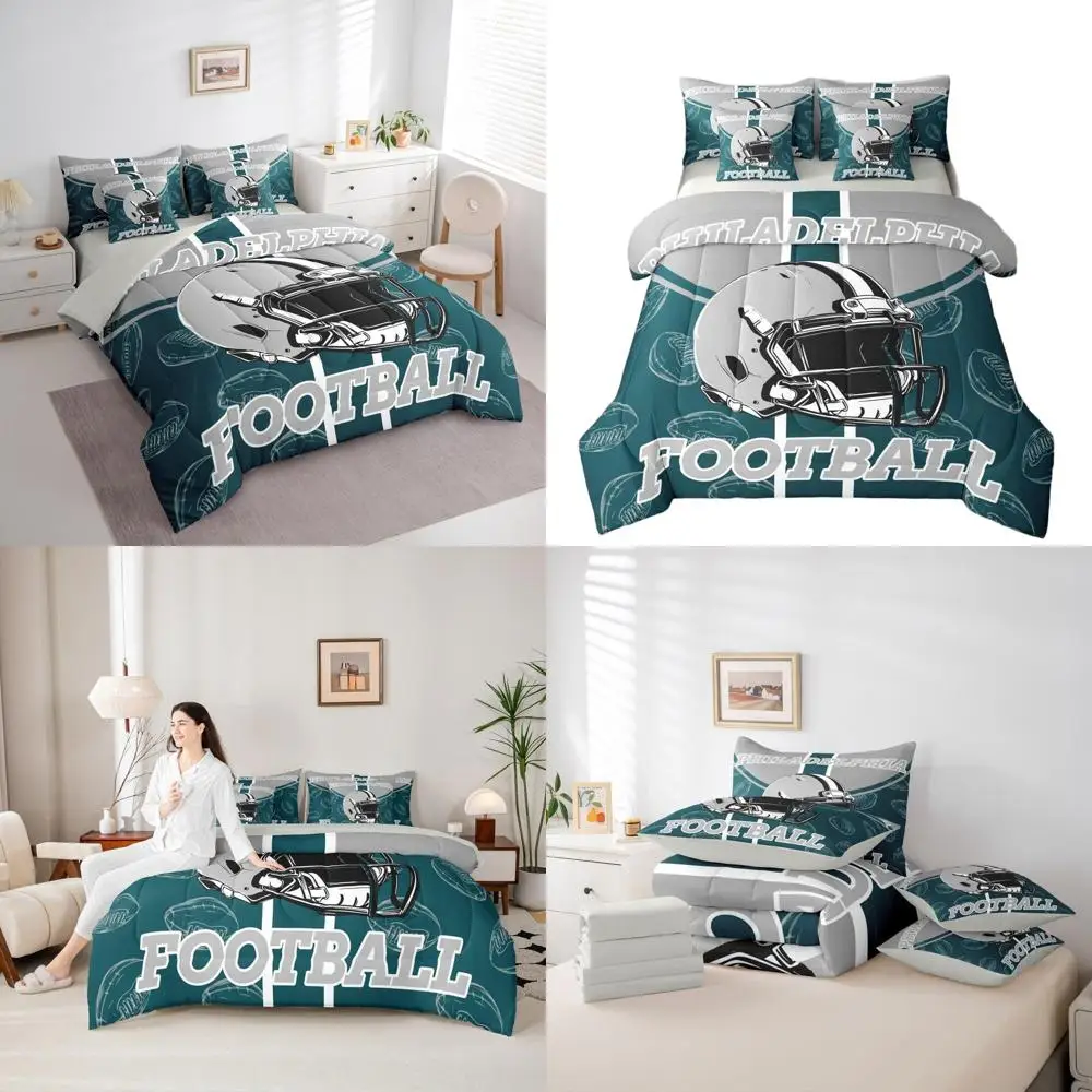 7-Piece Twin Football Bedding Set for Kids: Rugby-Inspired Comforter, Sheets & Decor