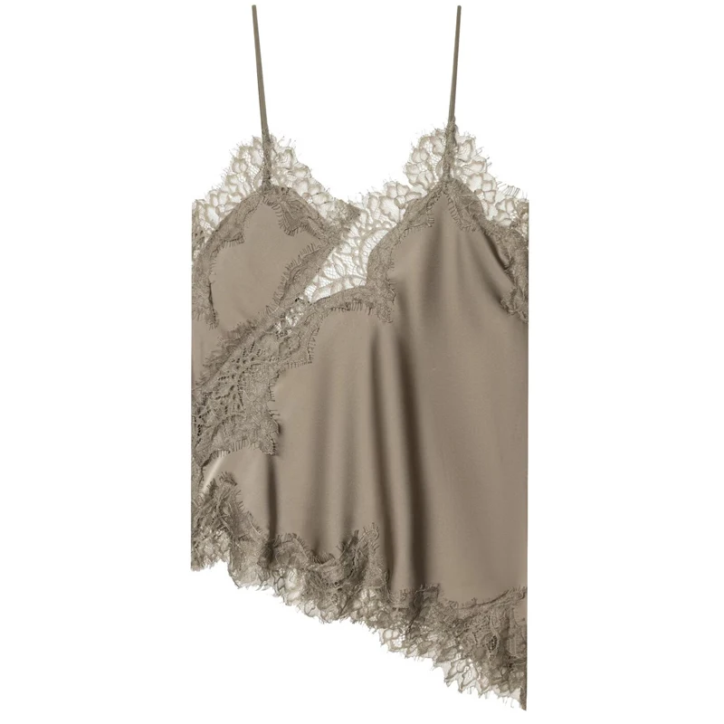 HXAO 2025 Vrouw Asymmetrische Slip Top Vrouwen Sexy Zwart Geel Blauw Top Kant Tanks & Camis Chic Y2K Mouwloos Backless Hemdje