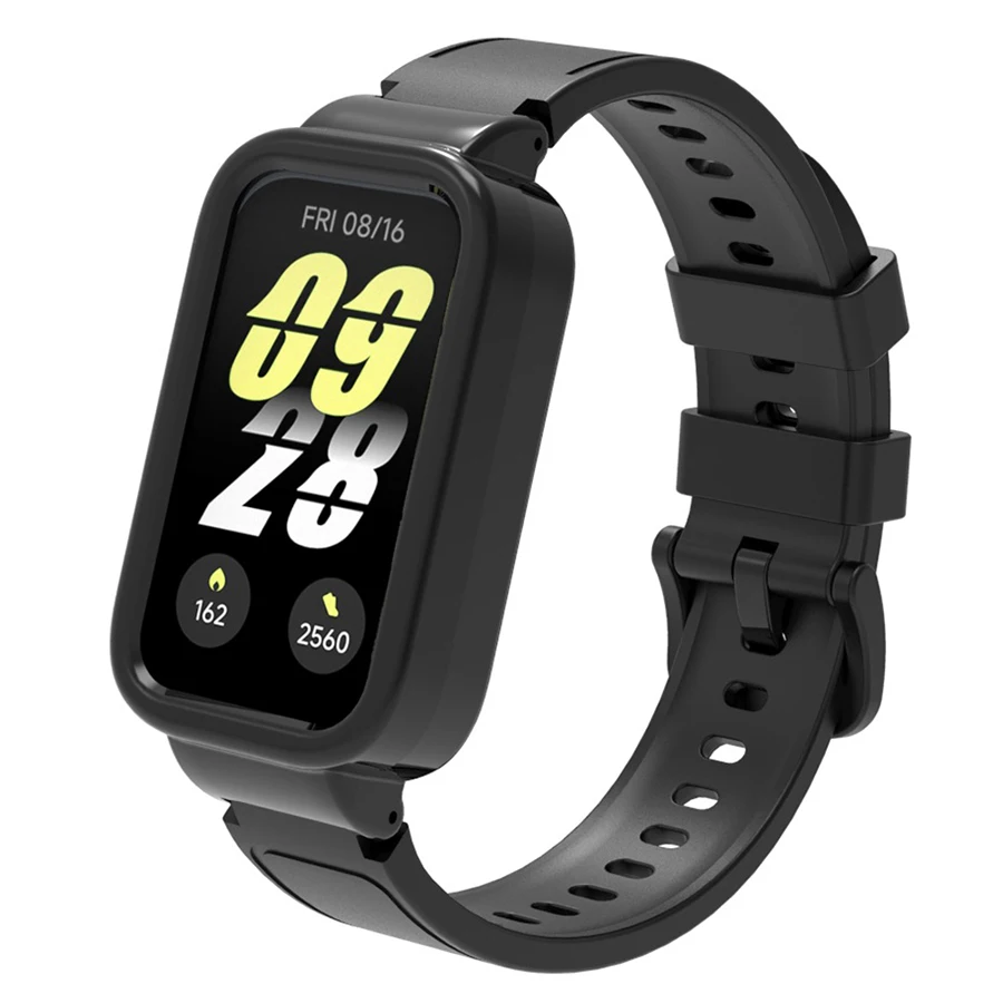 Zachte siliconen horlogeband voor Redmi Band 3, voor Xiaomi Band 9 Active band, voor Amazfit Band 7 horlogebanden armband met PC hoesje